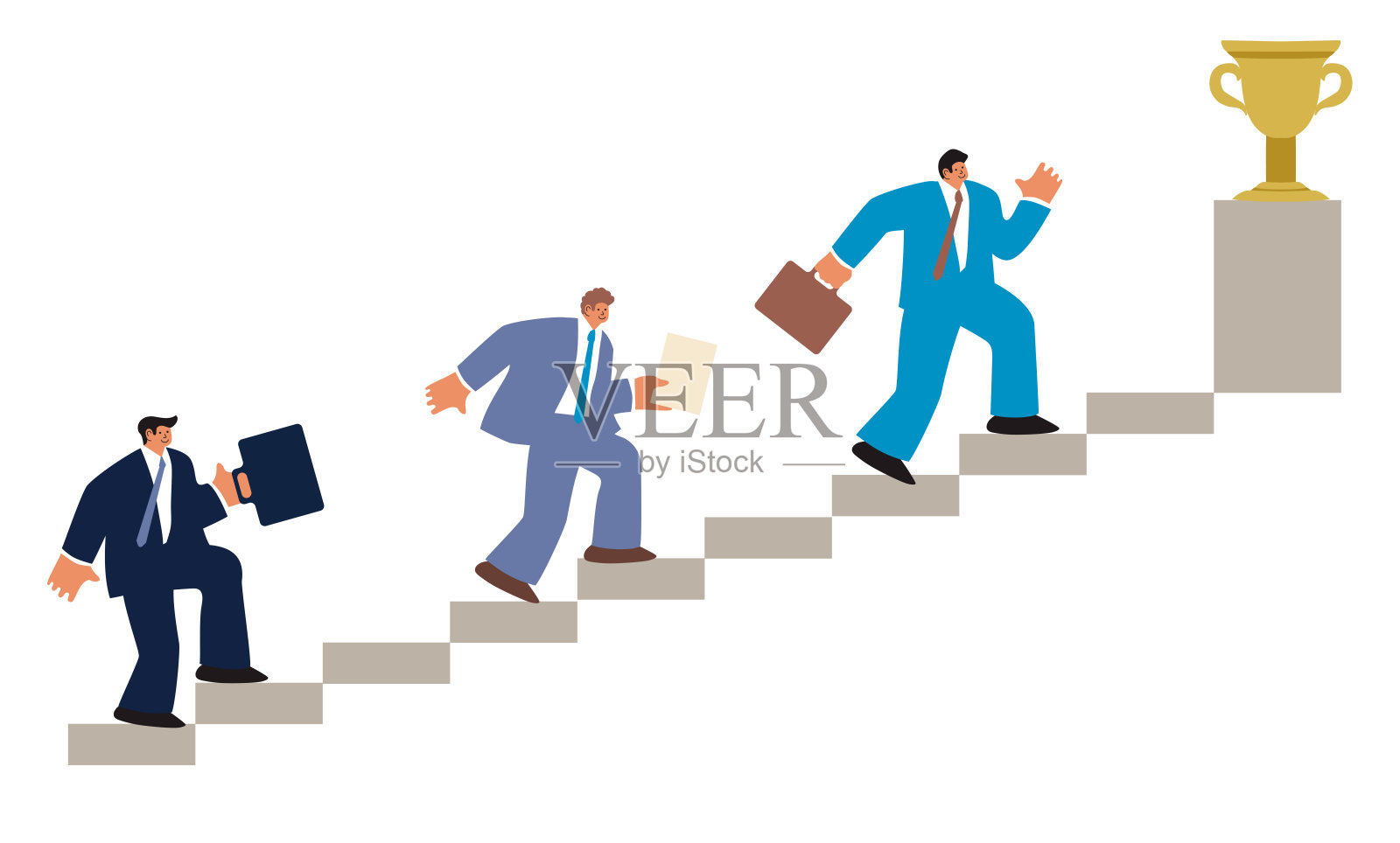 身穿西装的商人在职场上奋力向上攀登。插画图片素材