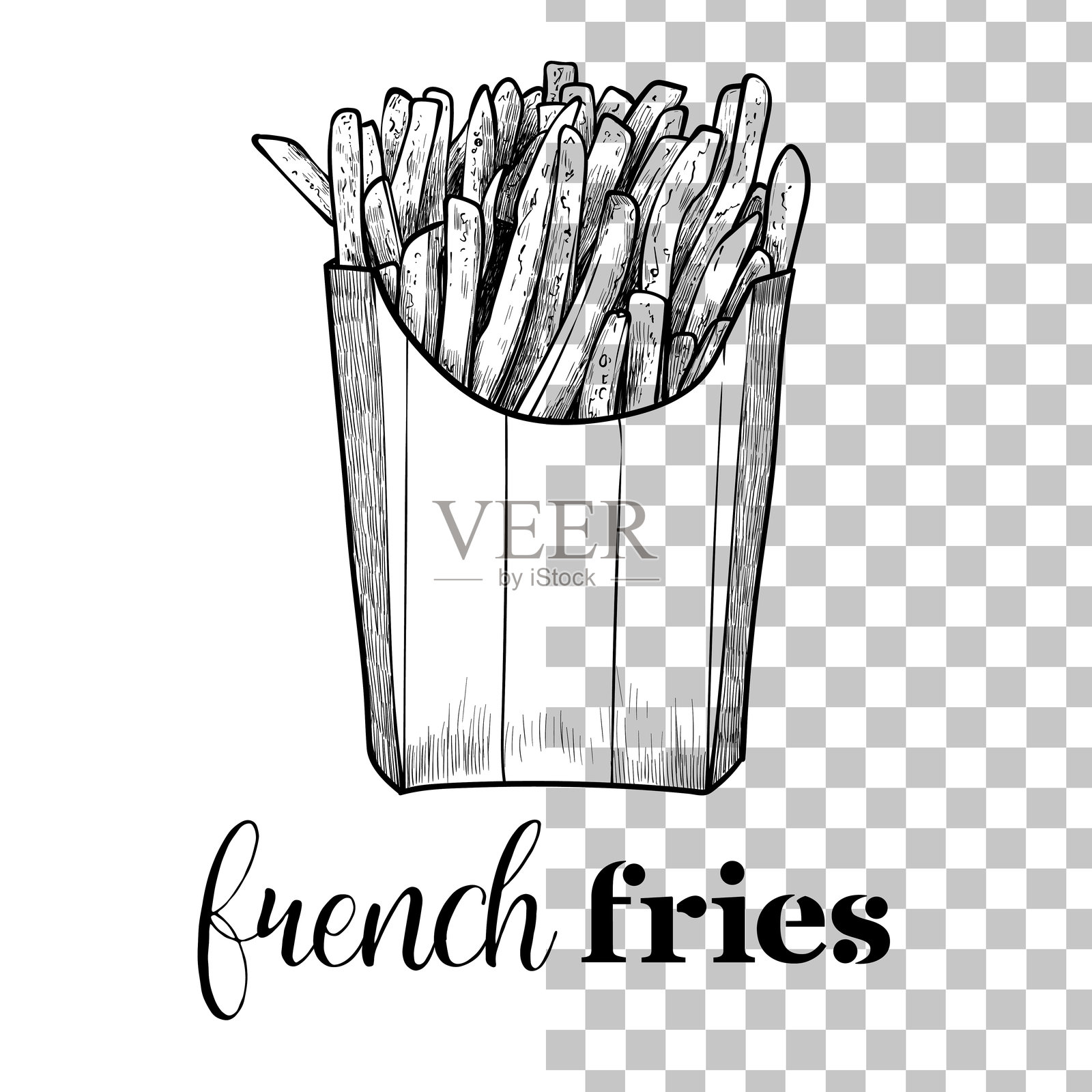 盒装薯条线条艺术插画图片素材