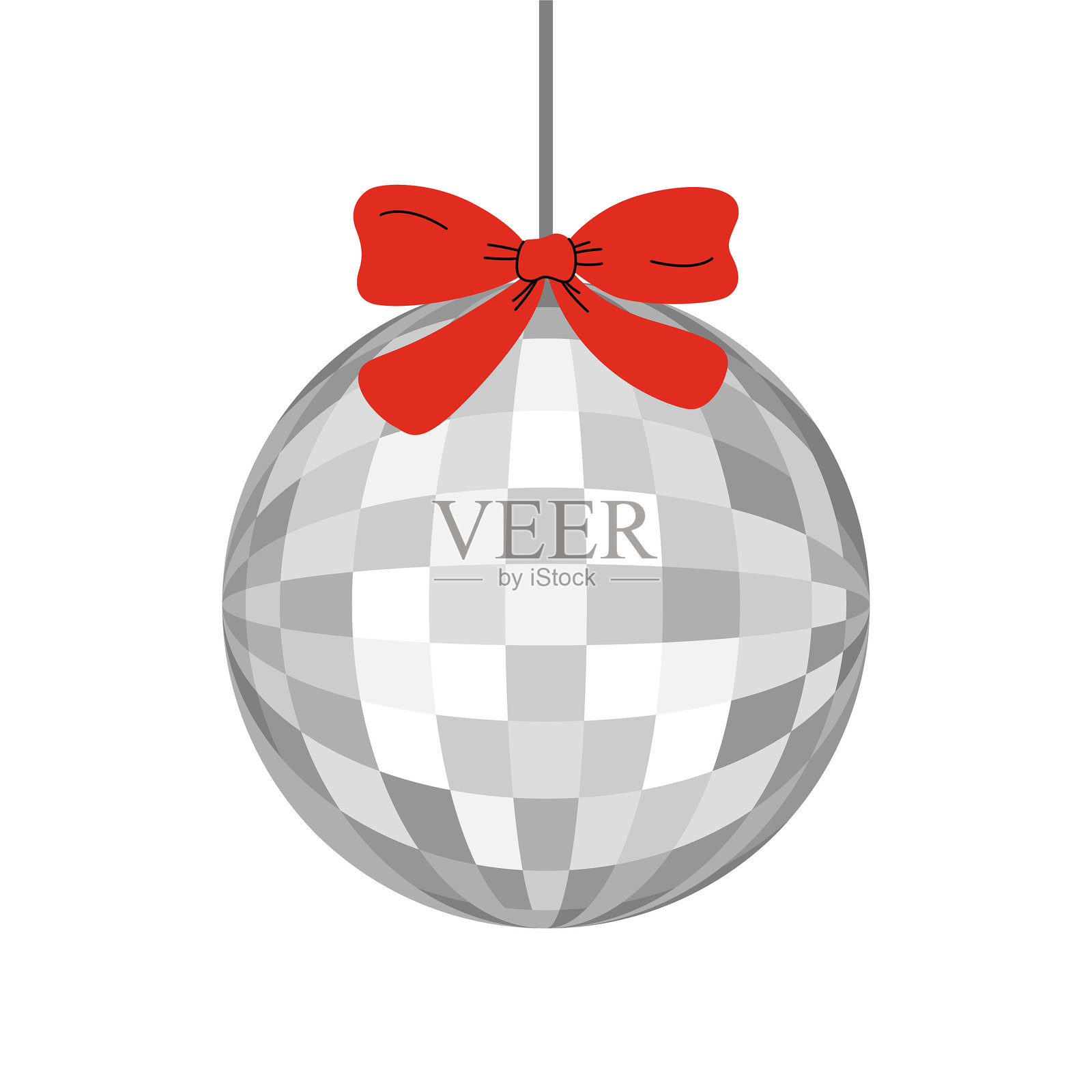 银色迪斯科球配有红色手绘蝴蝶结插画图片素材