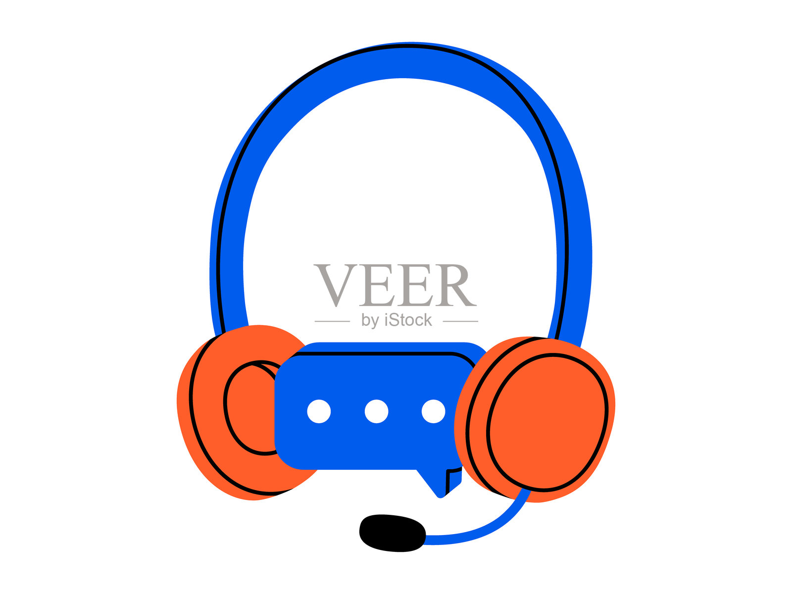 耳机和带有三个点的对话气泡扁平插图插画图片素材