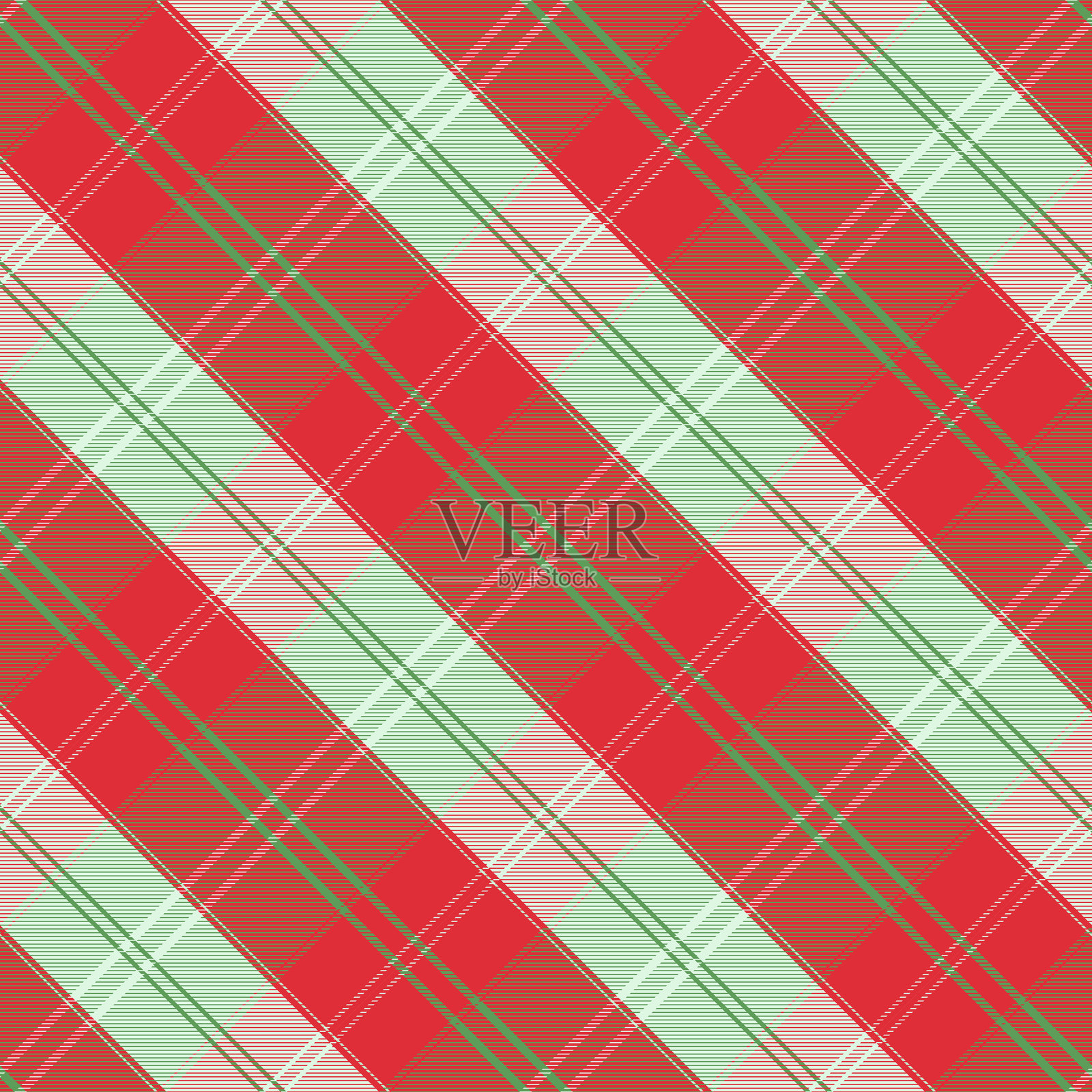 红色、绿色和白色的无缝斜格子设计，适用于季节主题和节日面料设计。节日圣诞格子图案，适合面料印刷、纺织品和装饰。矢量插图。插画图片素材