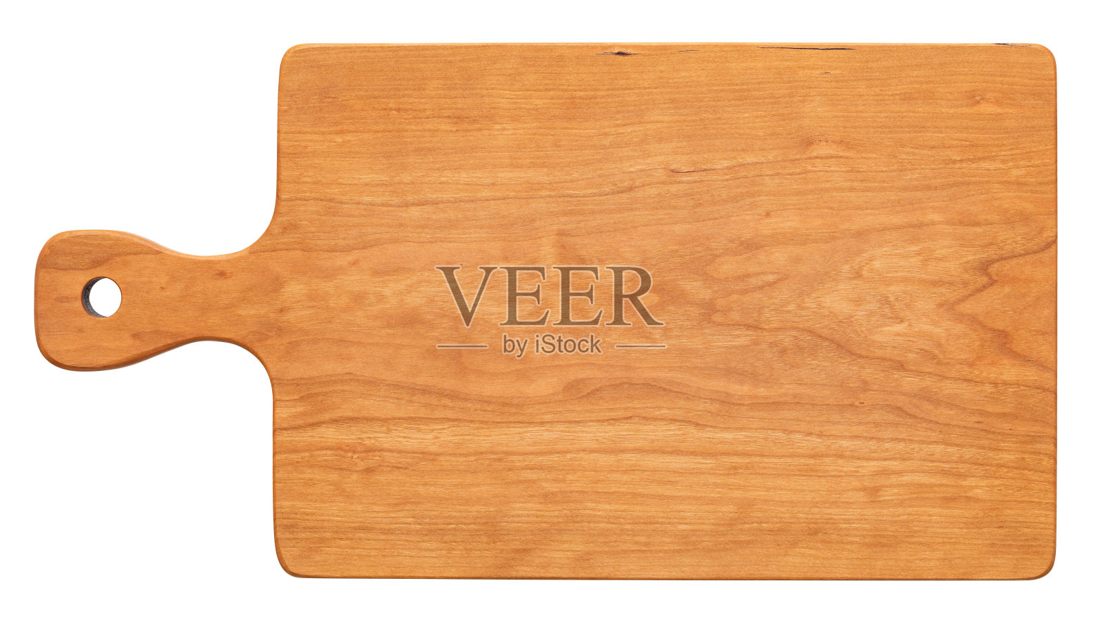 手工樱桃木砧板。白色背景上的切菜板。照片摄影图片