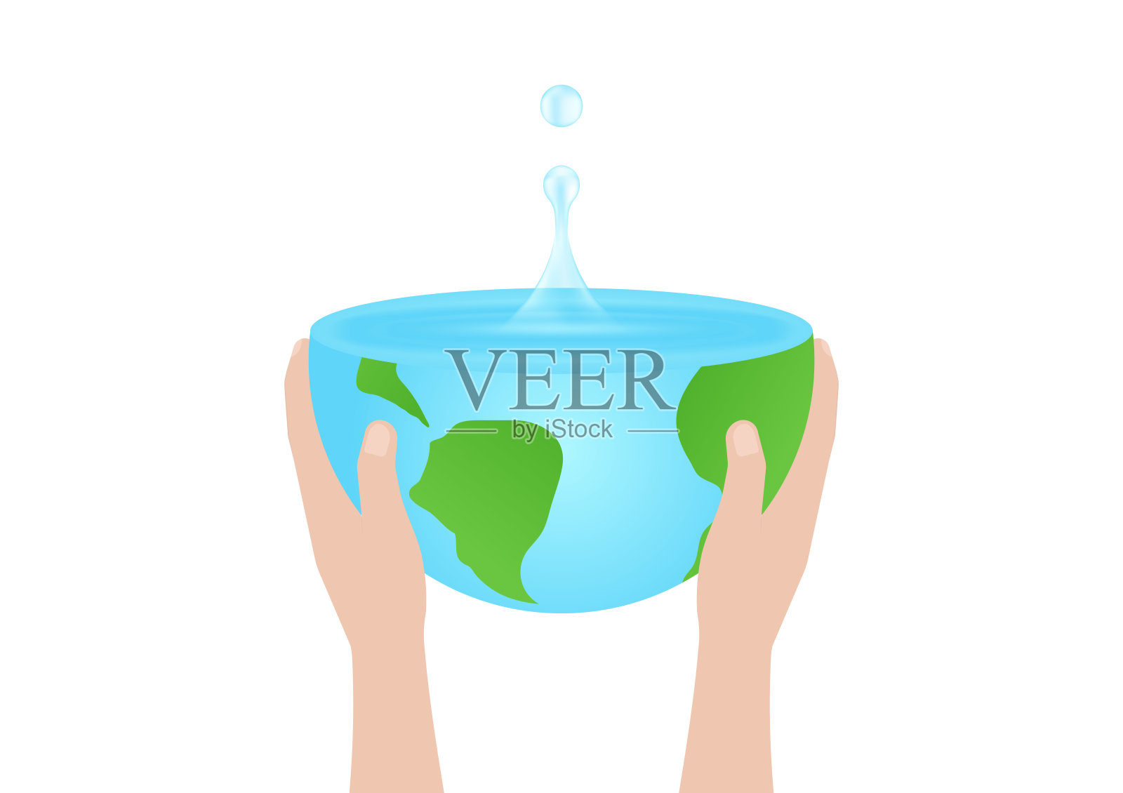 节水或拯救世界的概念。手握水滴与地球。世界水日和环境日。插画图片素材