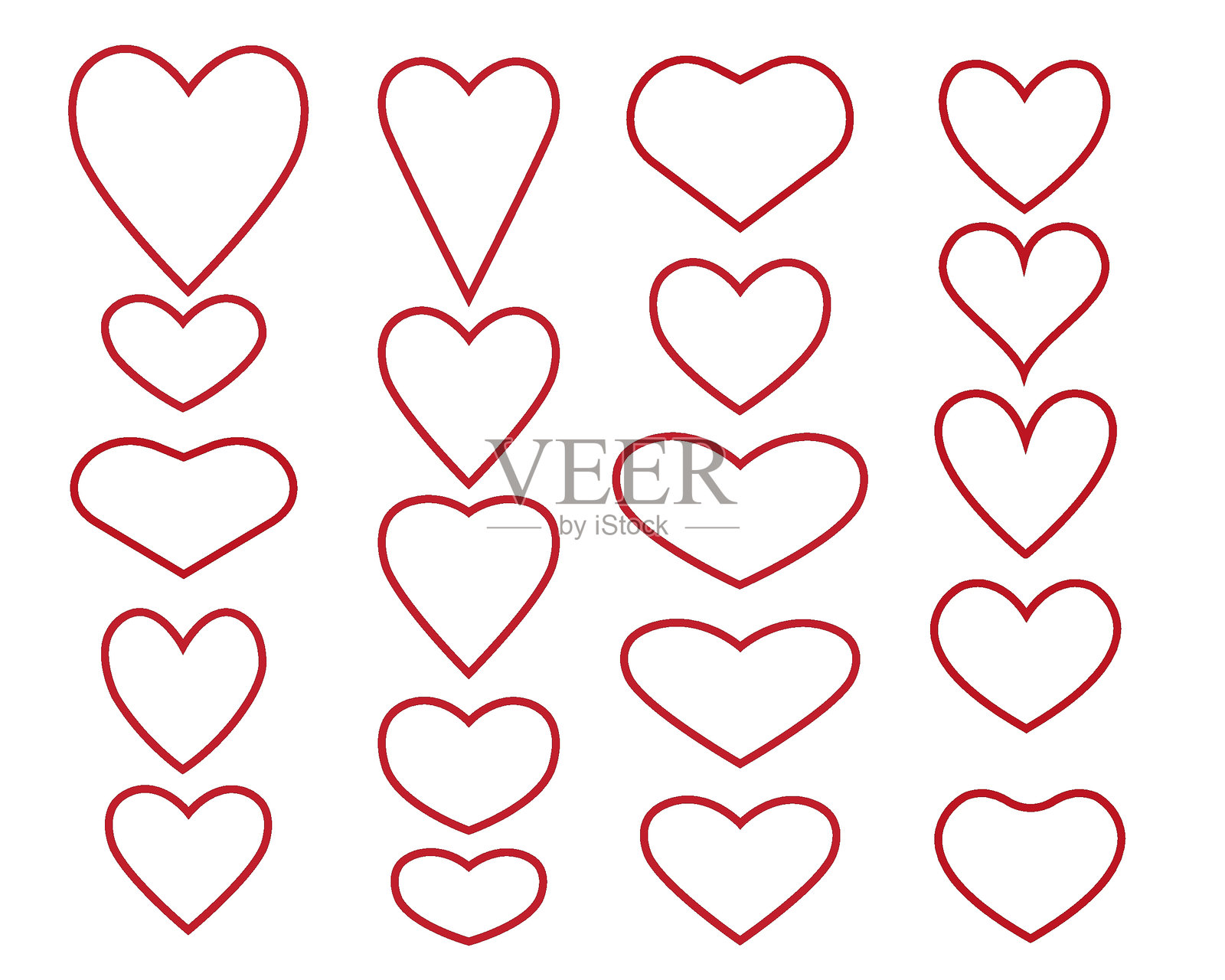 不同形状的心形图案。情人节图标集合插画图片素材