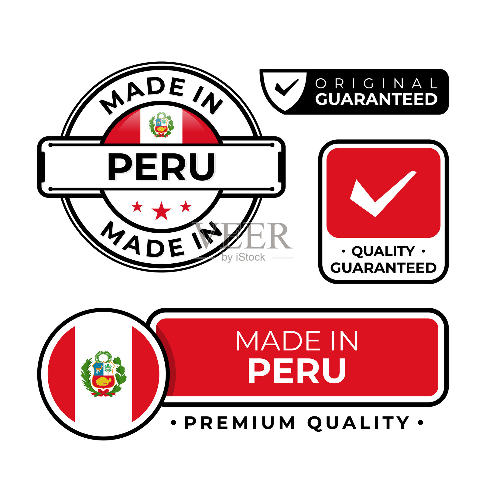秘鲁制造的徽章套件标签图标徽章，孤立在白色背景上插画图片素材