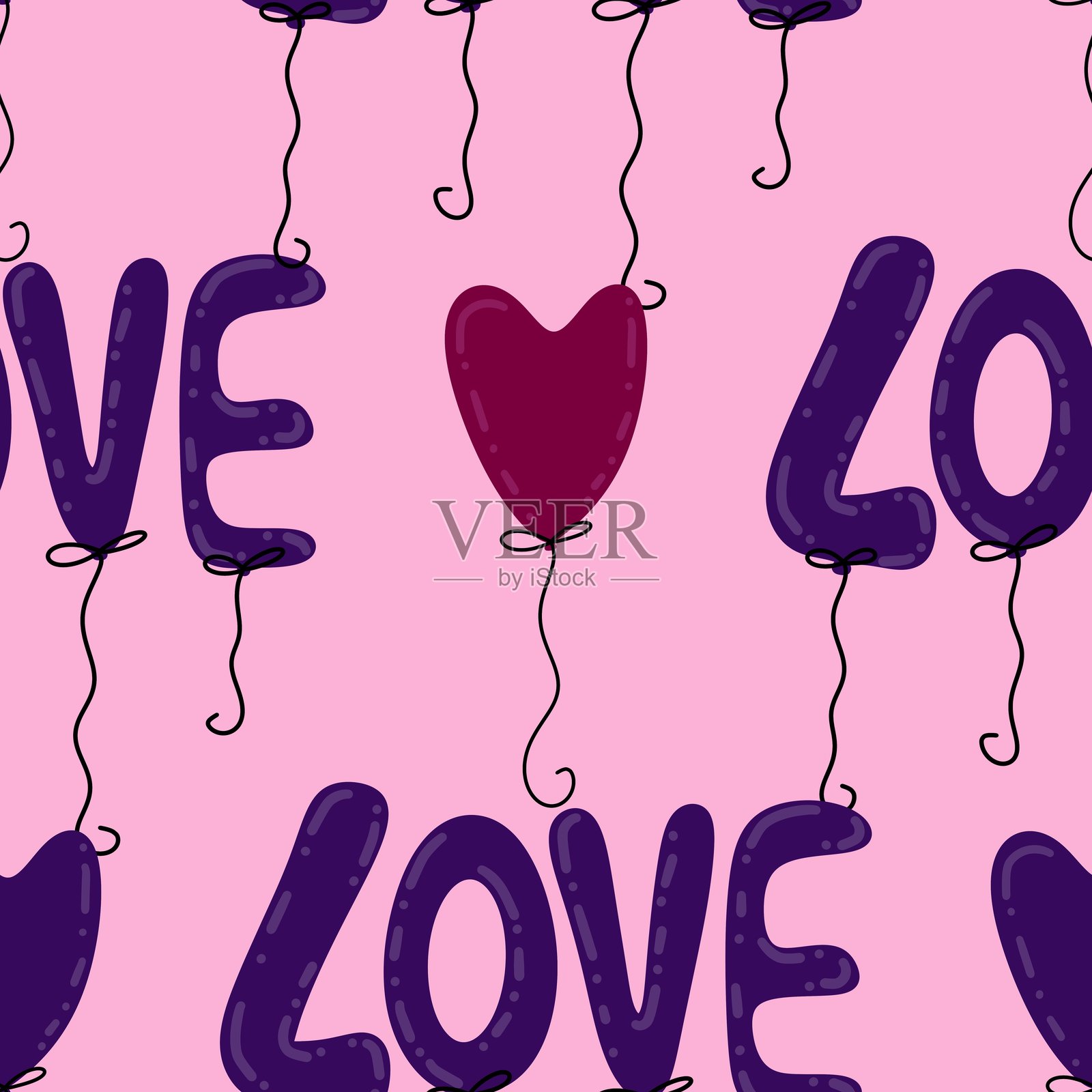 情人节卡通心形无缝图案，适用于包装纸和面料插画图片素材