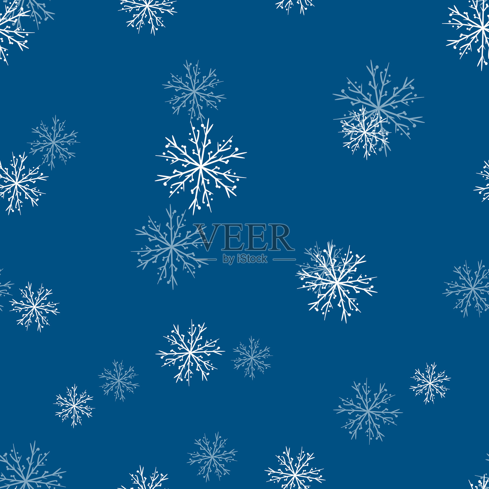冬季无缝图案，白色雪花在彩色背景上。适用于面料、纺织品壁纸、海报和礼品包装纸的矢量插图。圣诞节矢量插图。飘落的雪。插画图片素材