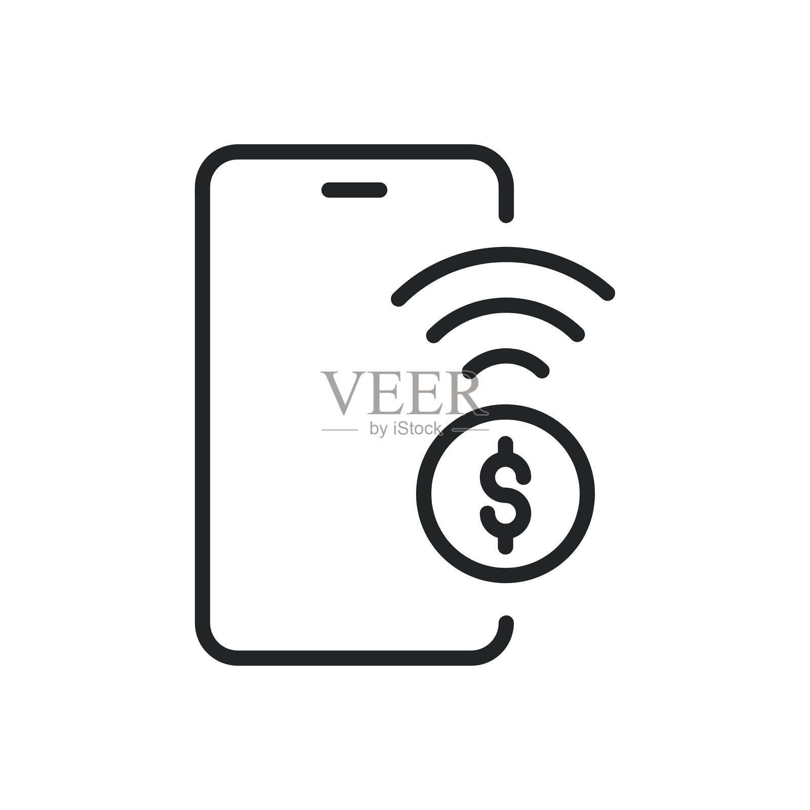 智能手机电子货币细线图标。可编辑的线条和完美像素，透明背景。插画图片素材