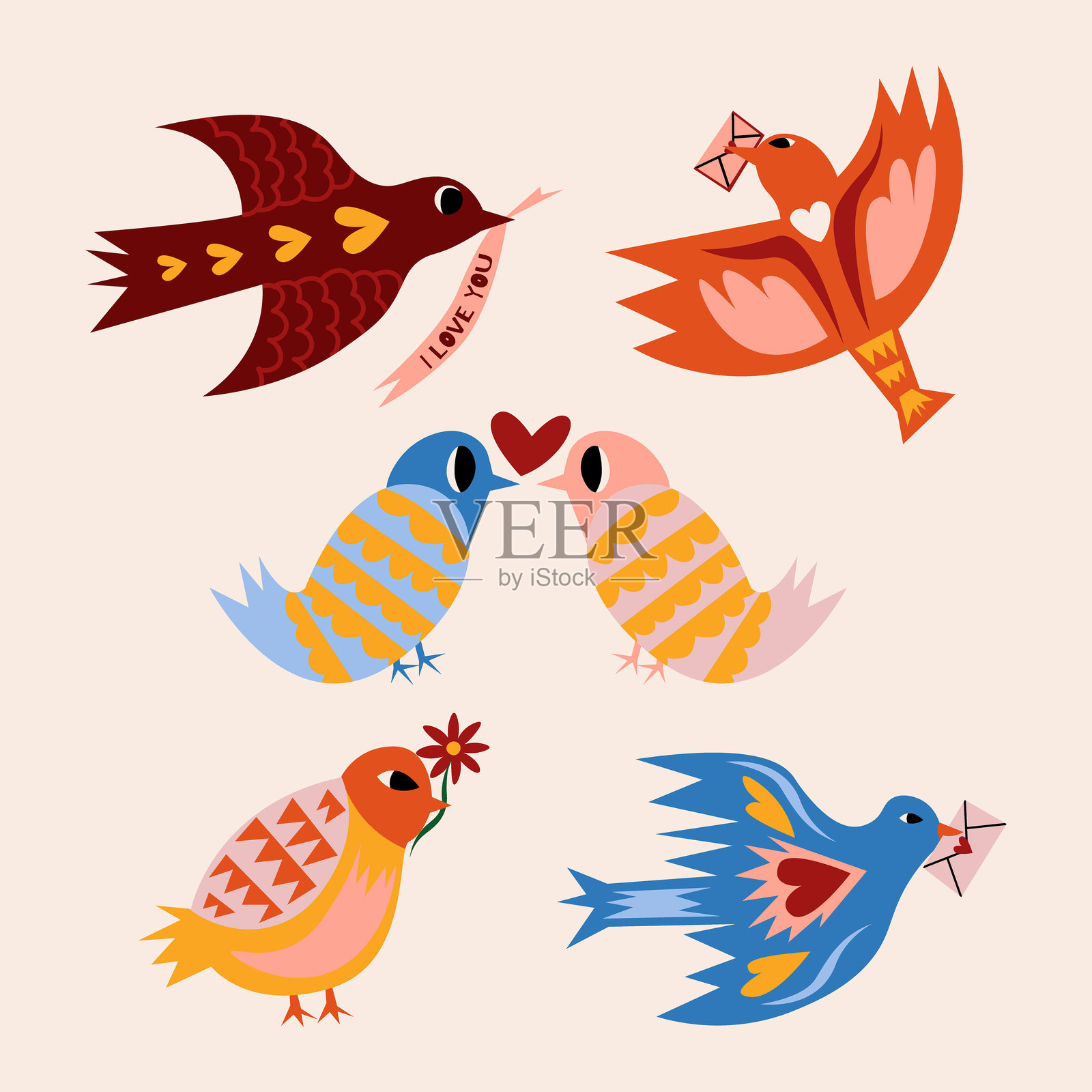 快乐的情人节鸟类插图插画图片素材