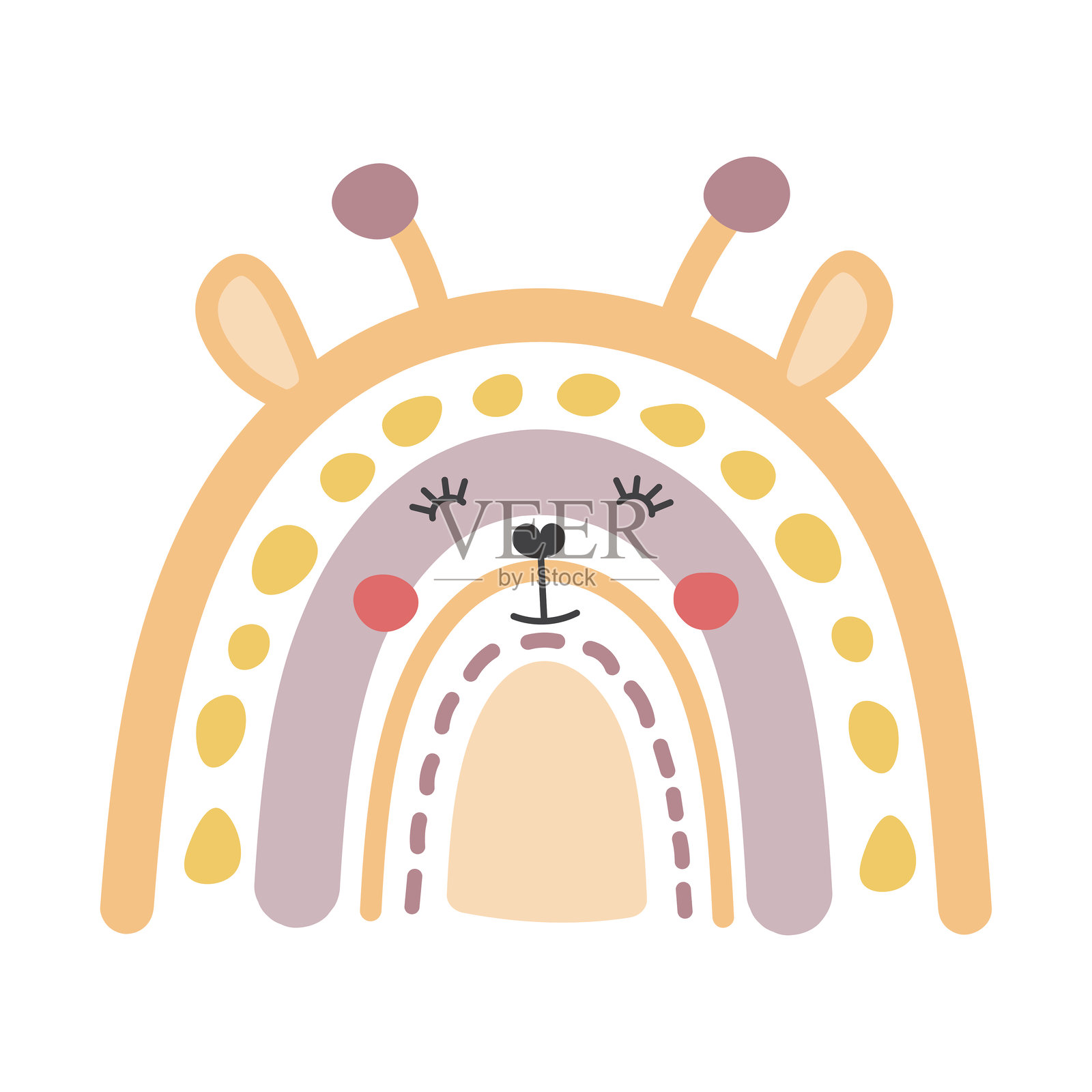 可爱的波西米亚风格彩虹长颈鹿矢量插图，背景为白色。适合儿童房间装饰、儿童邀请函、海报和婴儿洗礼。插画图片素材