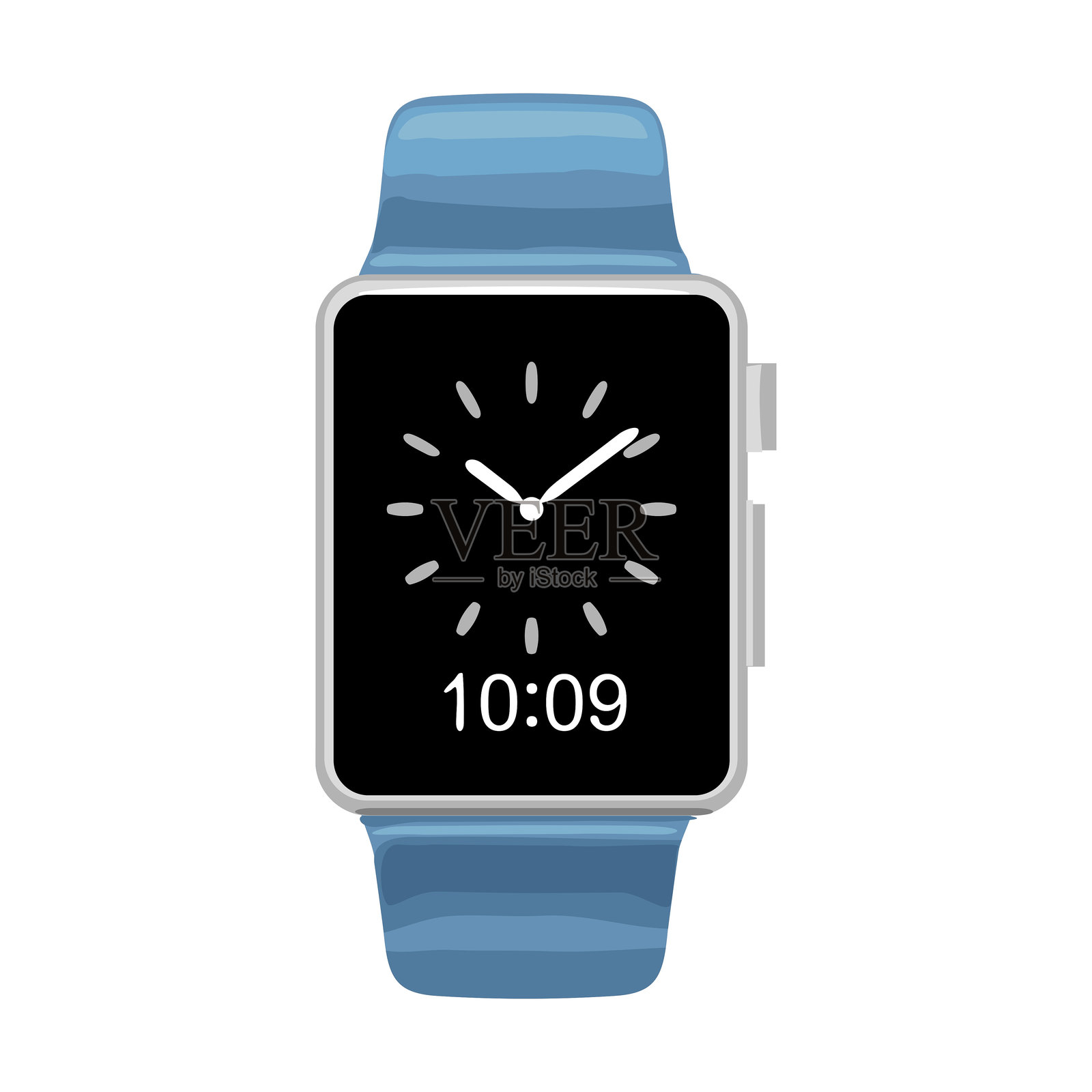 带手链的智能手表。矢量彩色图标。白色背景下的独立图像。插画图片素材