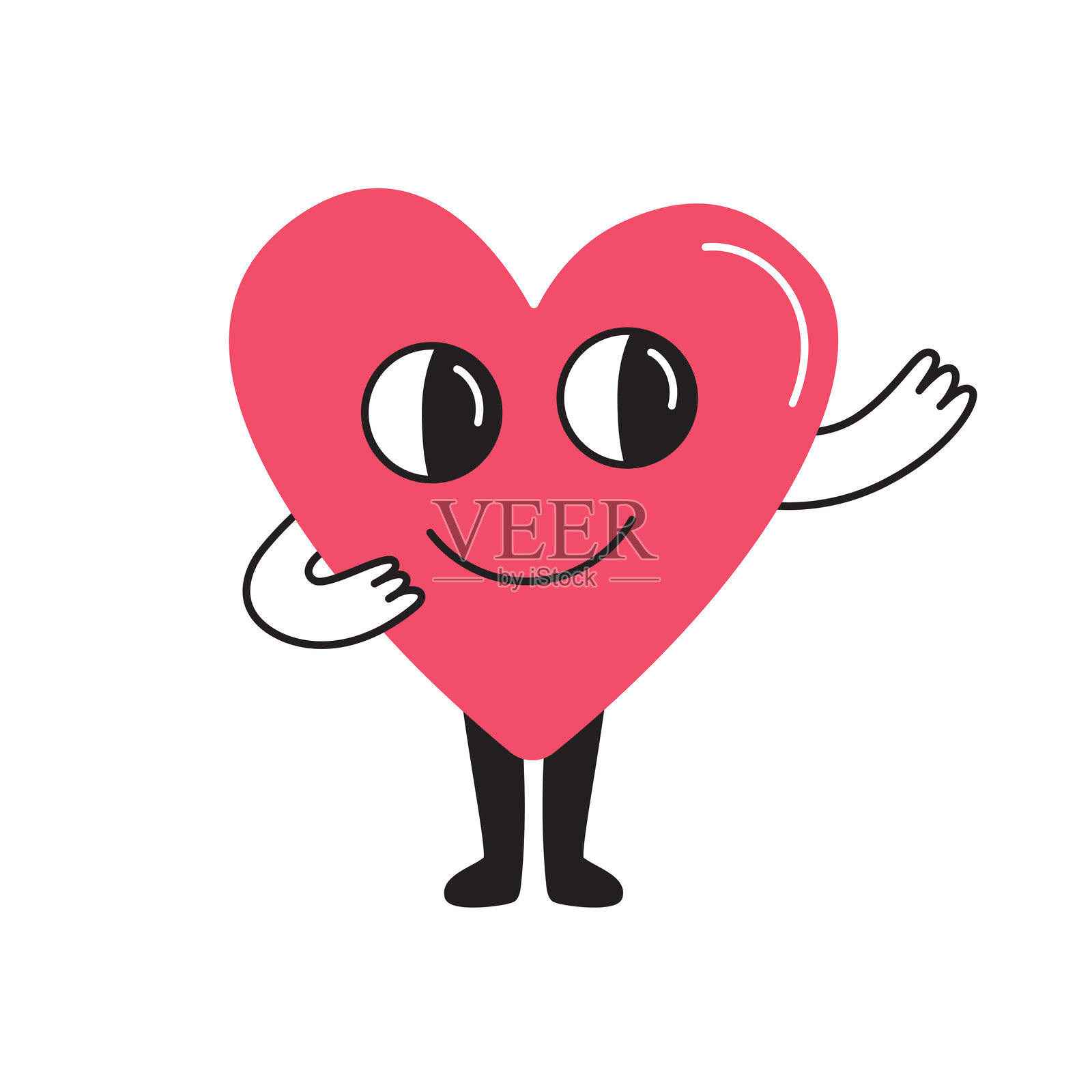 广告、品牌、心形和爱的矢量logo设计模板及图形元素，带有微笑角色的有趣卡通插图，情人节吉祥物插画图片素材