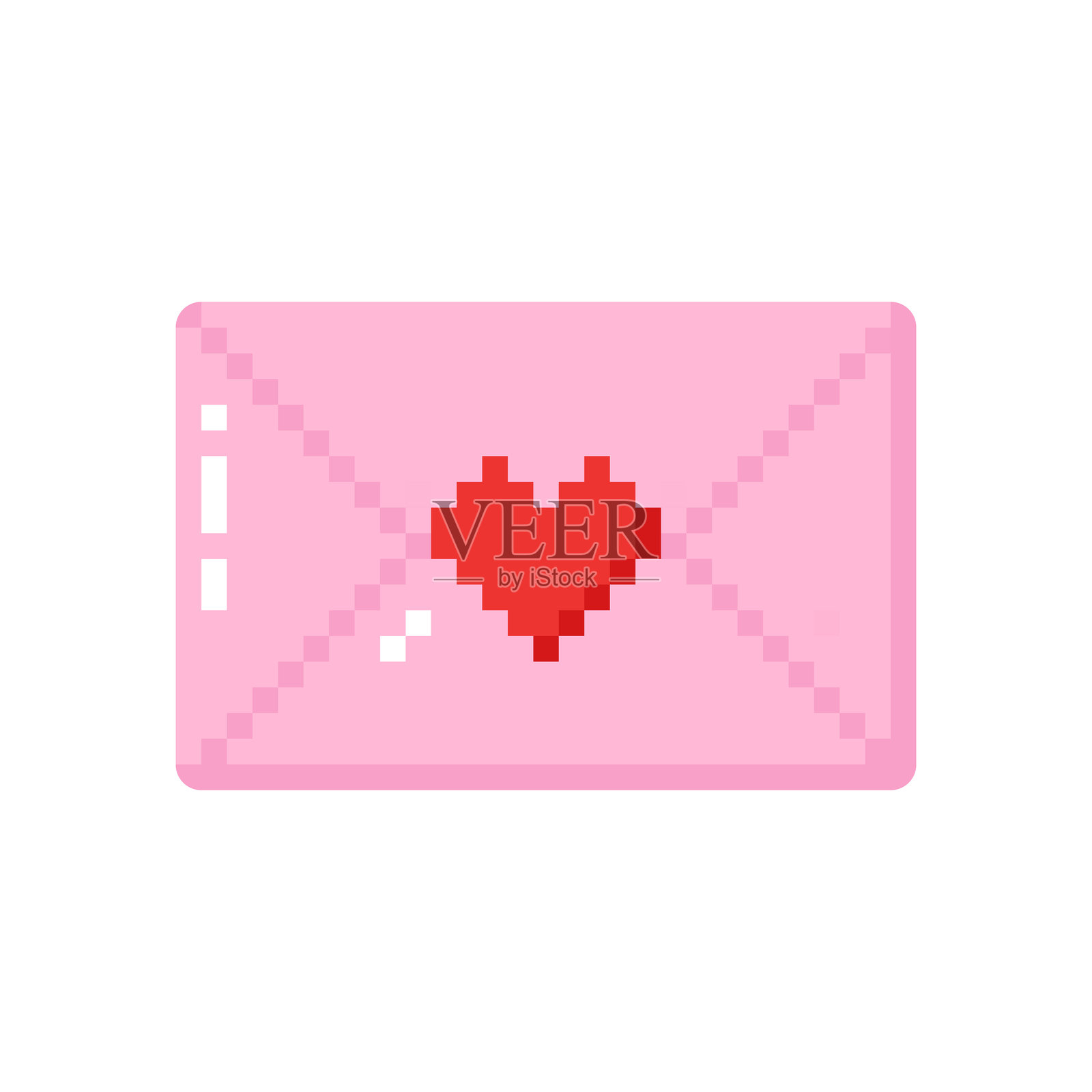 像素邮件与心形图案插画图片素材