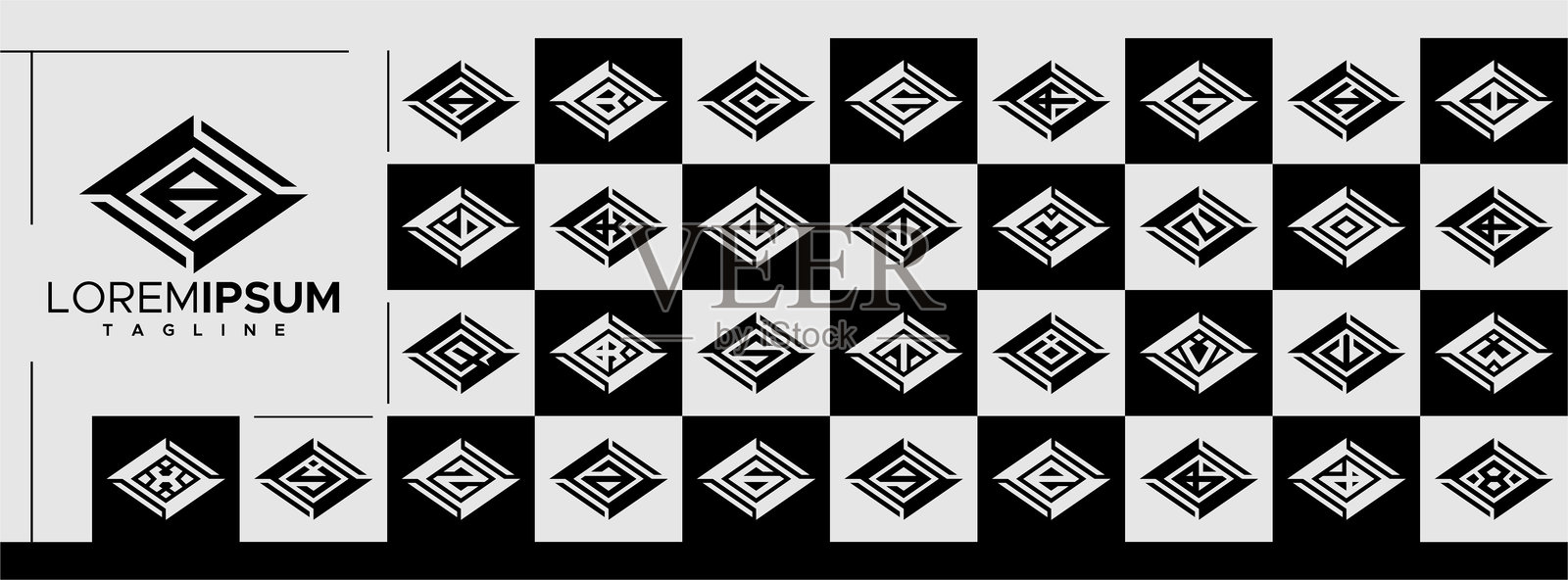 科技菱形字母A-Z设计集插画图片素材