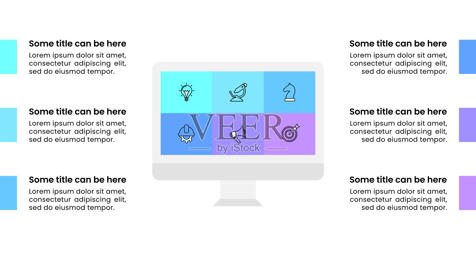 信息图模板。带有6个图标和文本的电脑插画图片素材