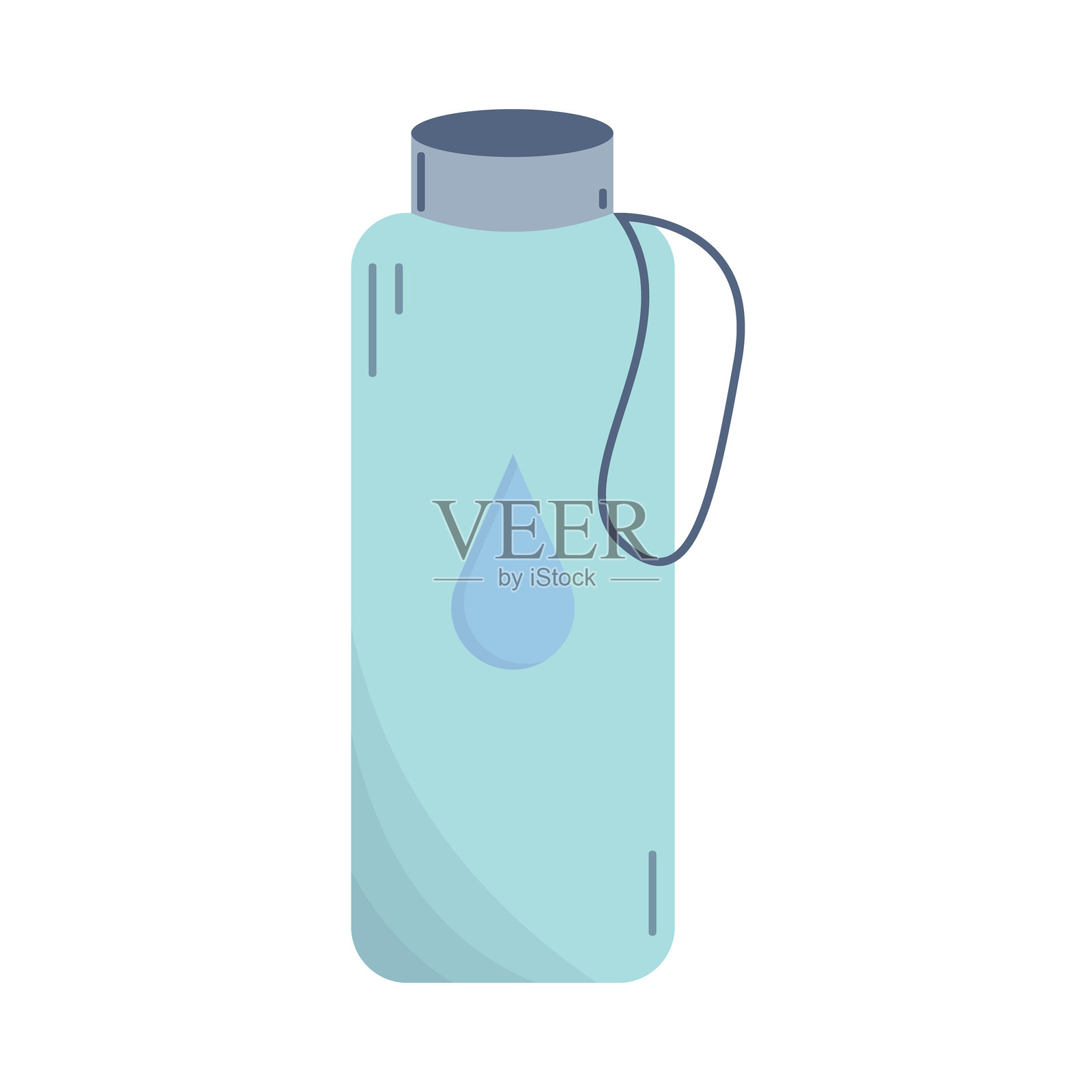 可重复使用的水瓶图标。环保瓶概念。扁平化矢量插图，背景为白色。插画图片素材