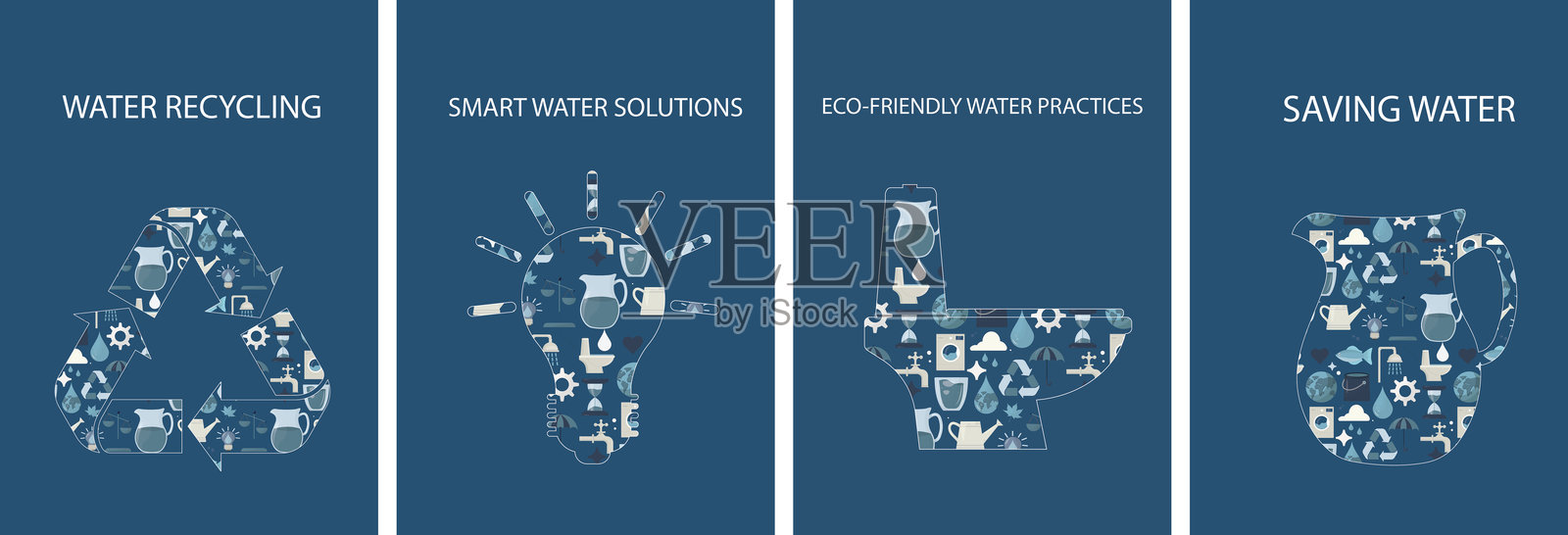 水资源保护卡片模板。抽象扁平风格的图标。水资源海报系列插画图片素材
