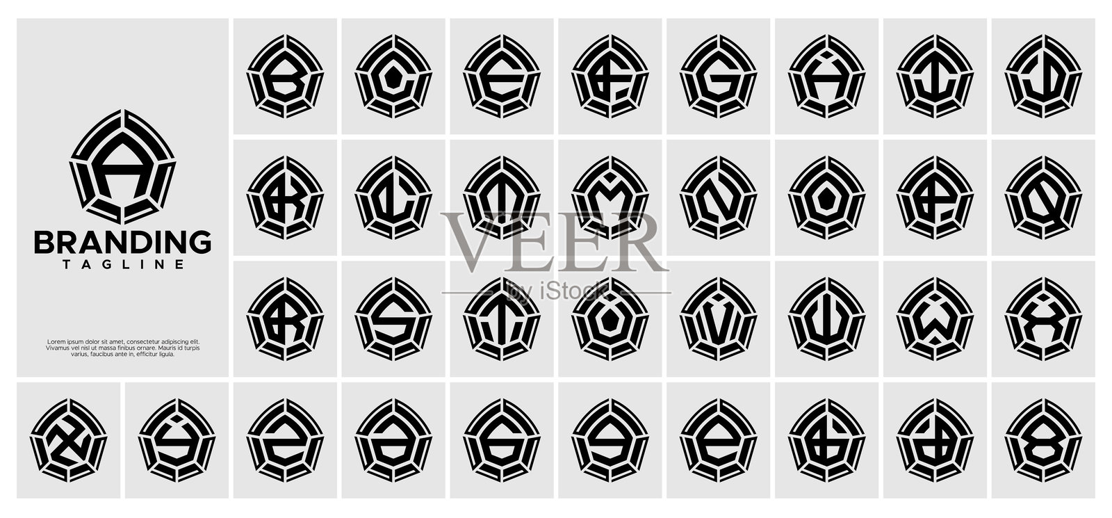 几何拱顶字母A-Z设计套件插画图片素材