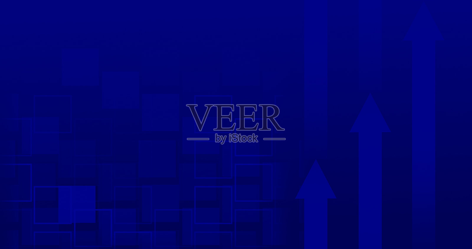 4K蓝色暗背景，带有3D方块和向上生长的箭头。插画图片素材