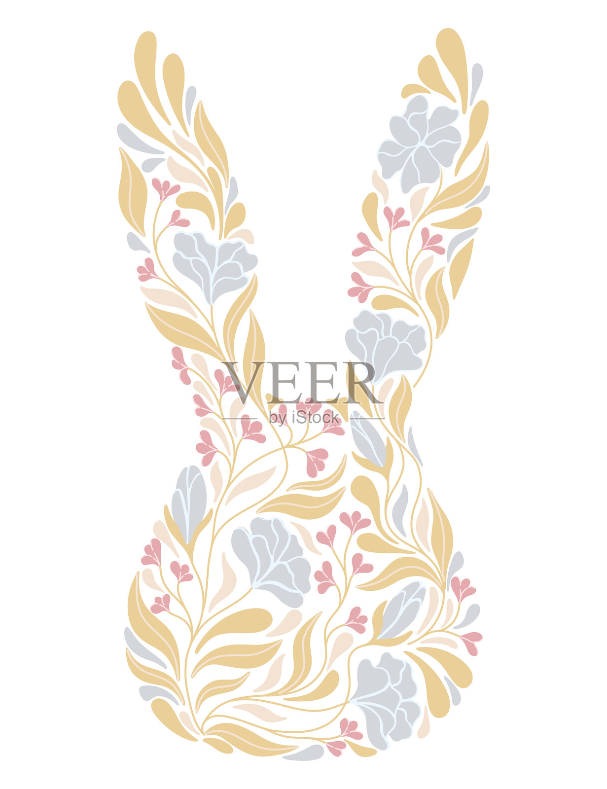 花卉复活节兔子剪影。矢量图。插画图片素材