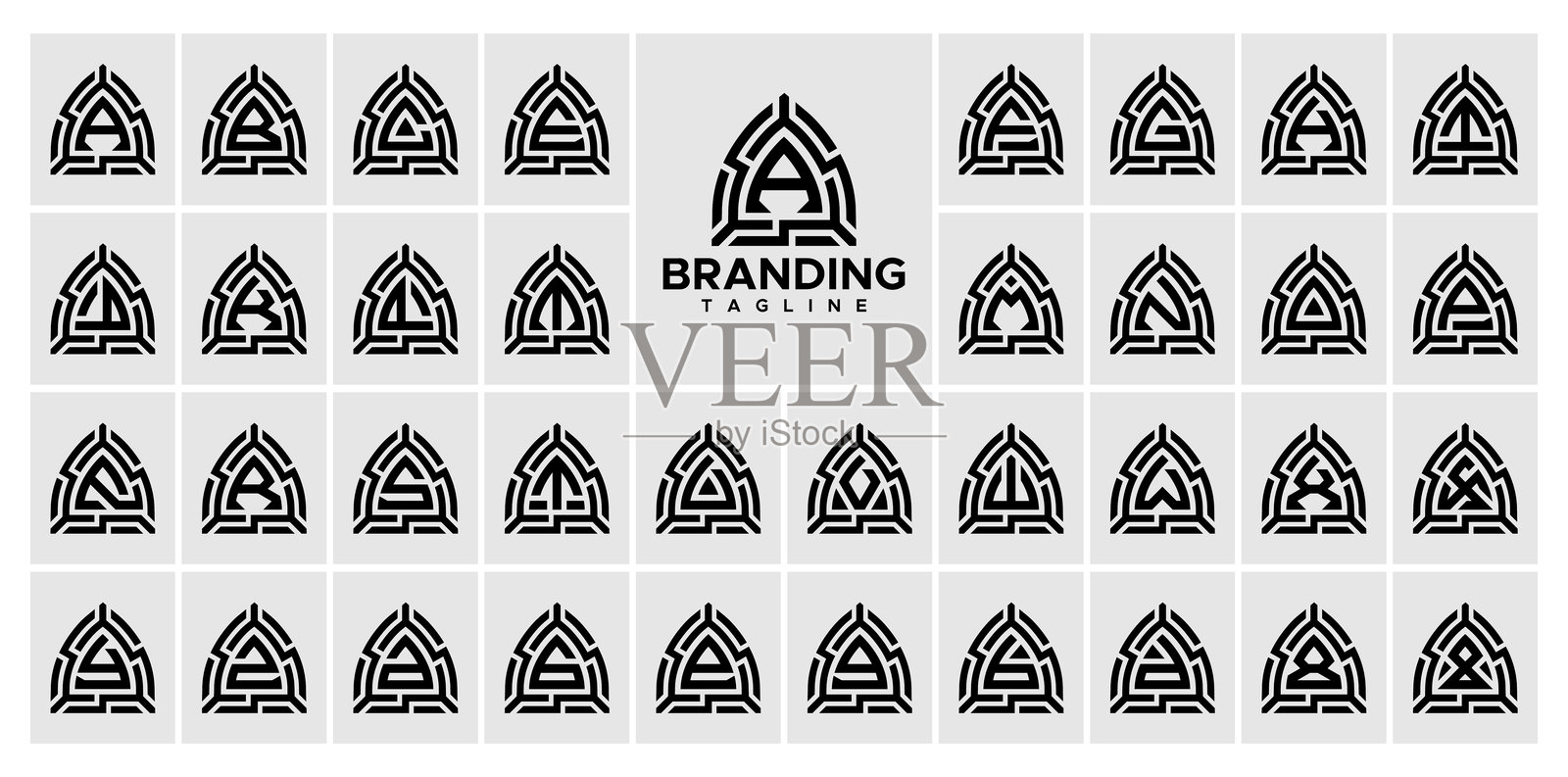 数字线条圆顶字母A-Z品牌套件插画图片素材