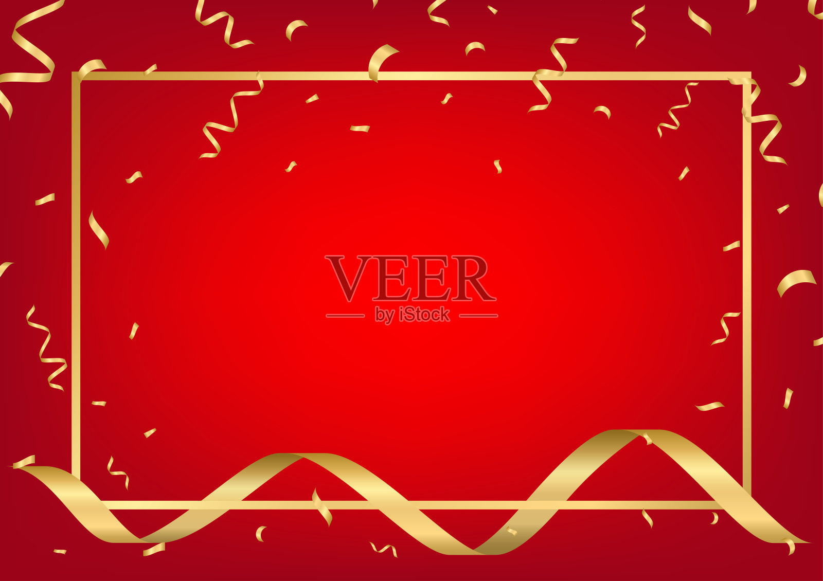 红色奢华抽象背景，配有丝带和五彩纸屑，适用于圣诞节或新年活动的邀请卡。插画图片素材