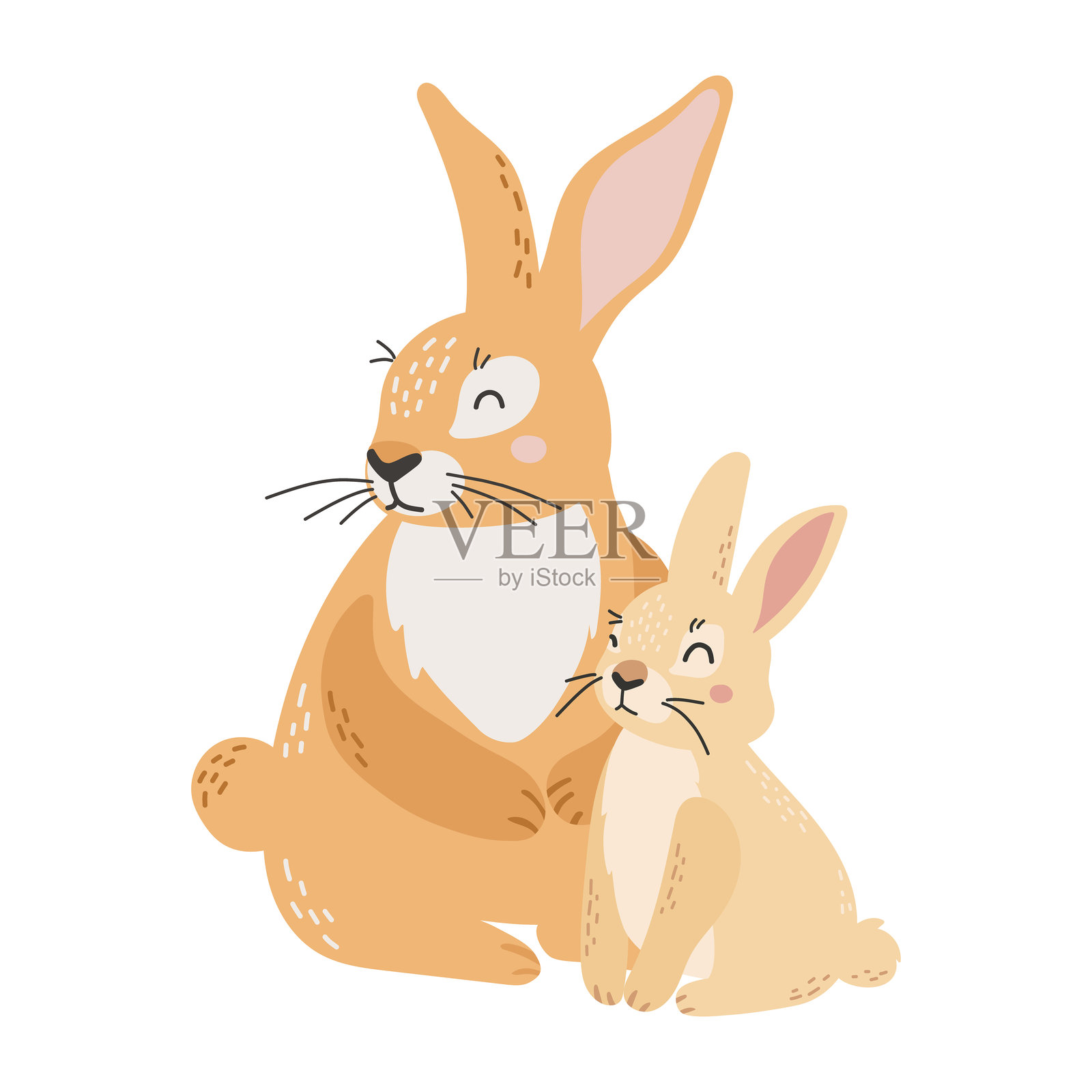 兔妈妈和宝宝，卡通风格，母亲节插图，可爱的动物插画图片素材