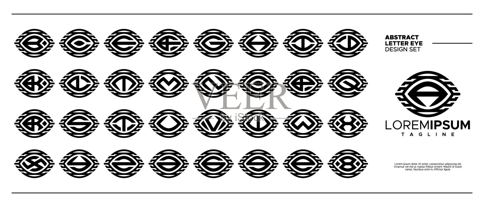 条纹线眼睛字母组合A-Z字母集插画图片素材
