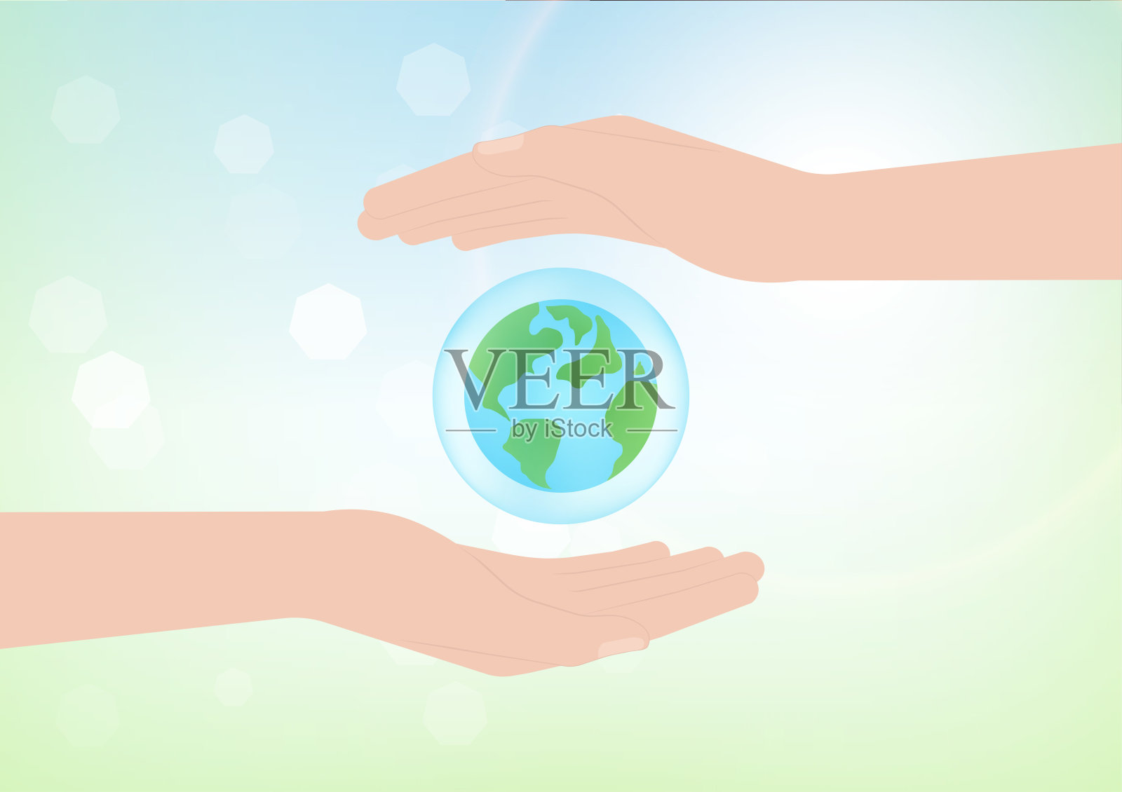 节水或拯救世界的概念。手握水滴与地球。世界水日和环境日。插画图片素材