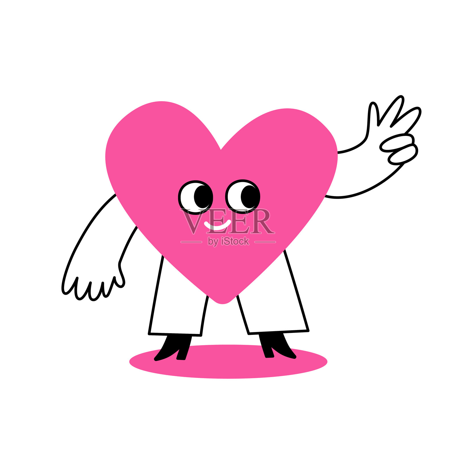 广告、品牌、心形和爱的矢量标志设计模板及图形元素，带有微笑角色的有趣卡通插图，情人节吉祥物插画图片素材