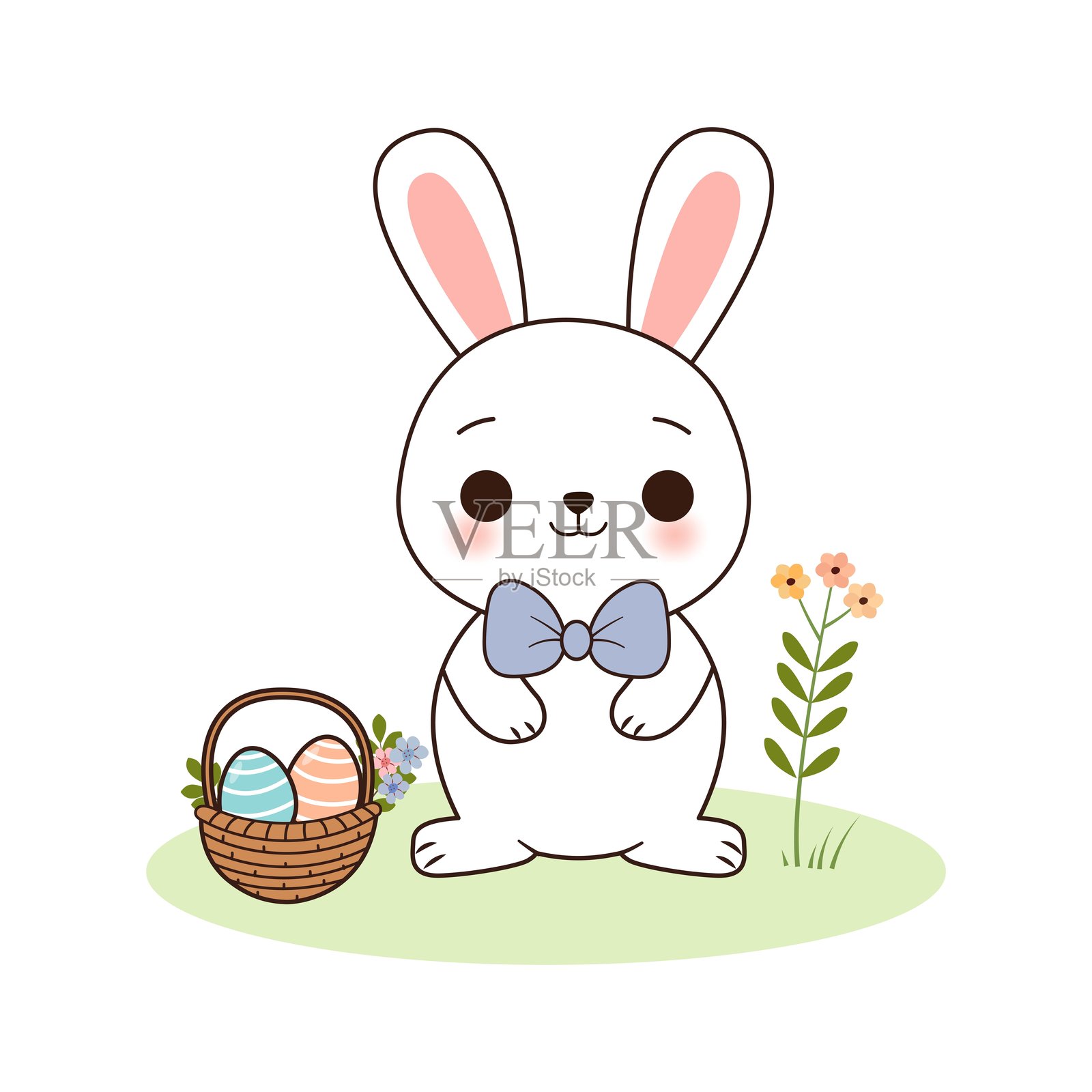 可爱的复活节兔子与复活节彩蛋。手绘的兔子。矢量插图。插画图片素材