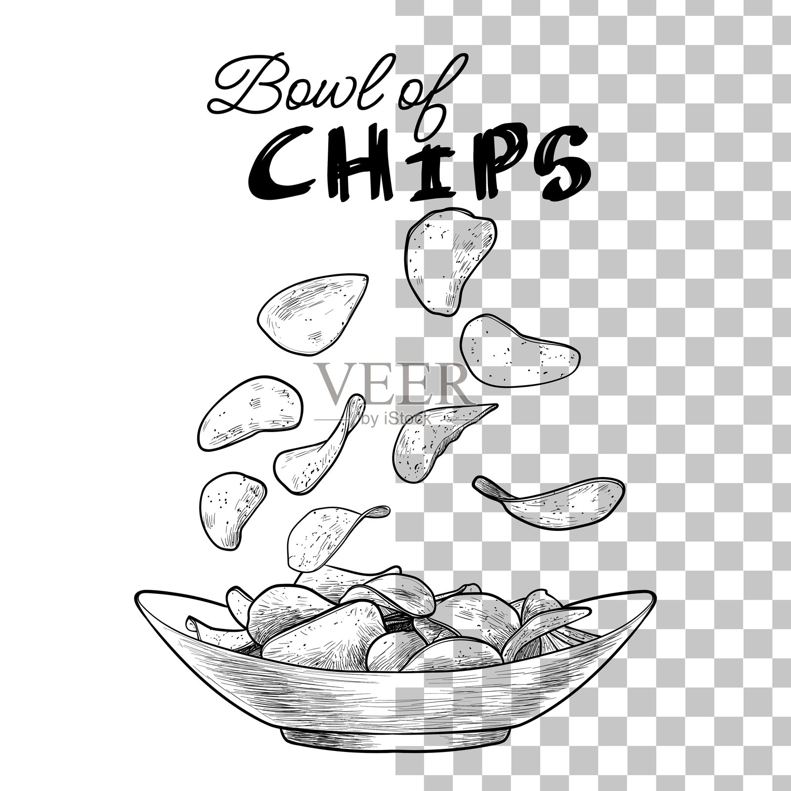 漂浮的薯片线条艺术插画图片素材