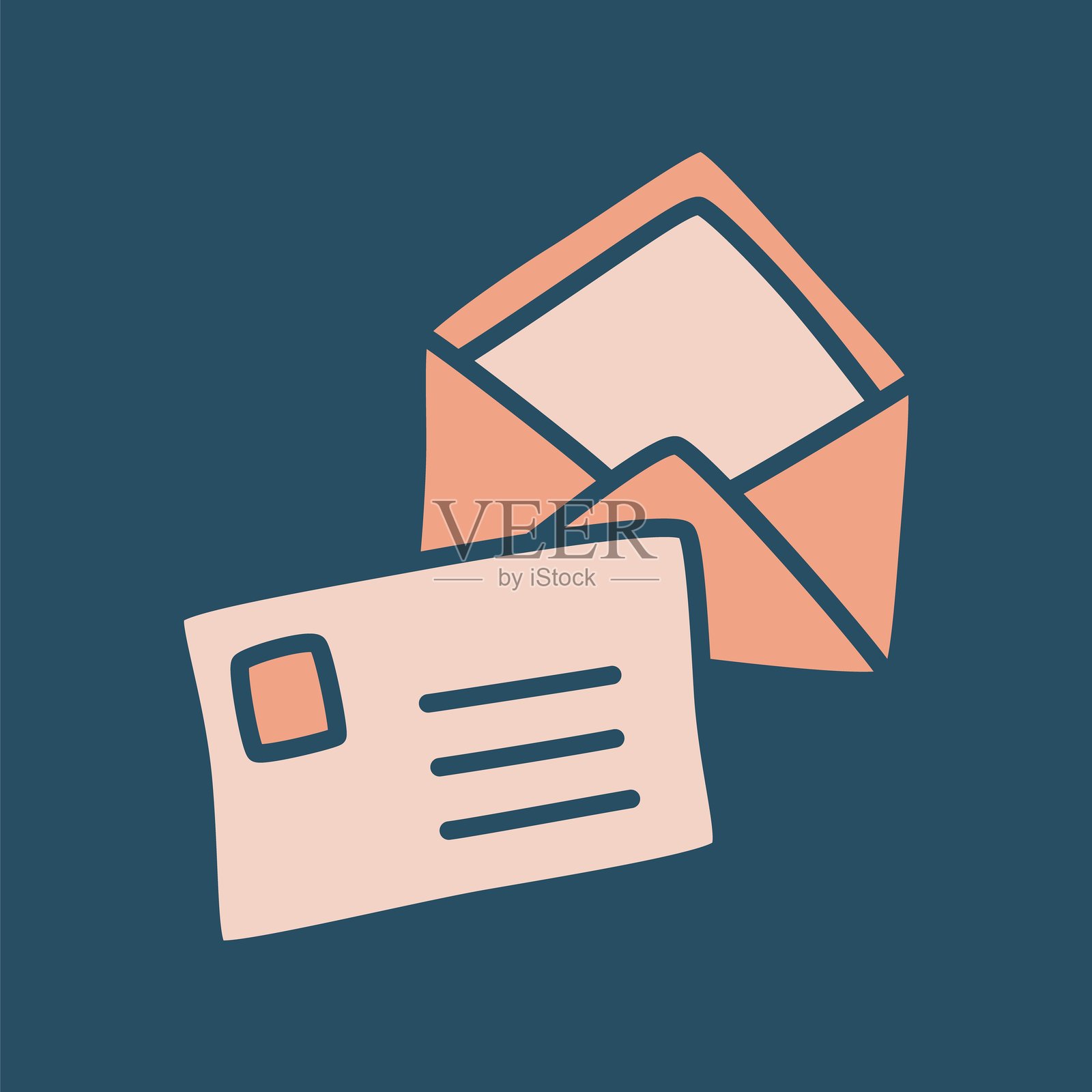 手绘的打开信封和信件图标或标志，背景为深色插画图片素材