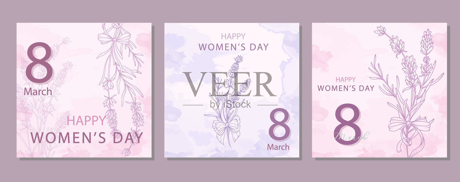 妇女节海报。3月8日的花卉海报系列。花卉设计的妇女节贺卡。带有花卉线条艺术的妇女节背景模板。插画图片素材