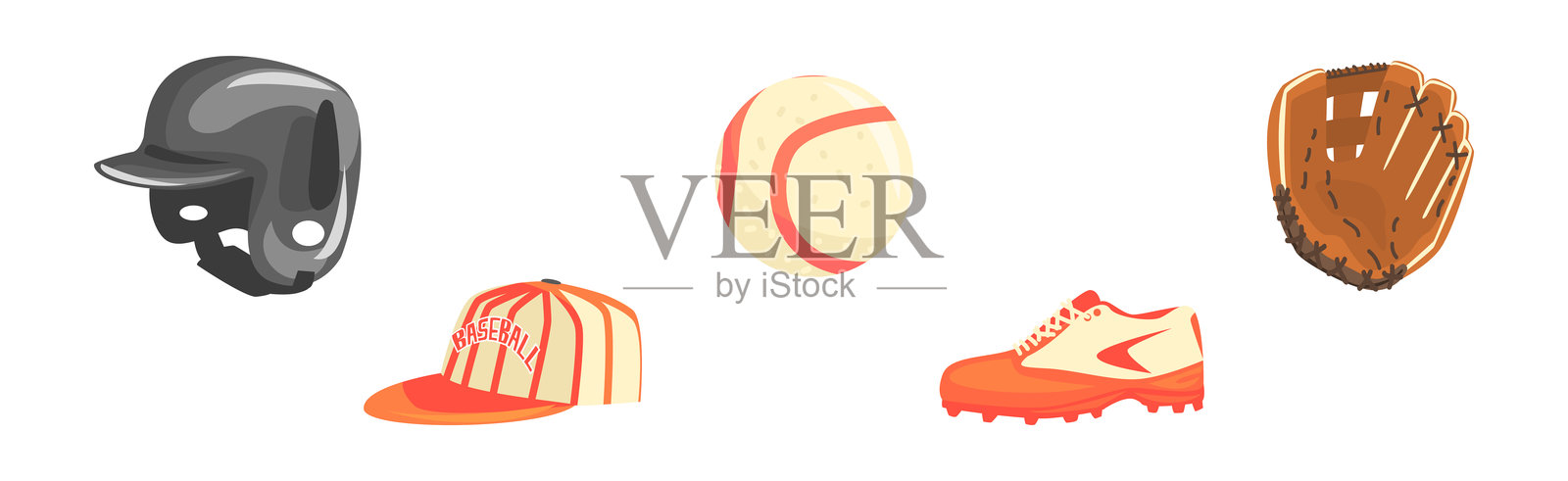 棒球运动游戏物品和配件矢量图集插画图片素材