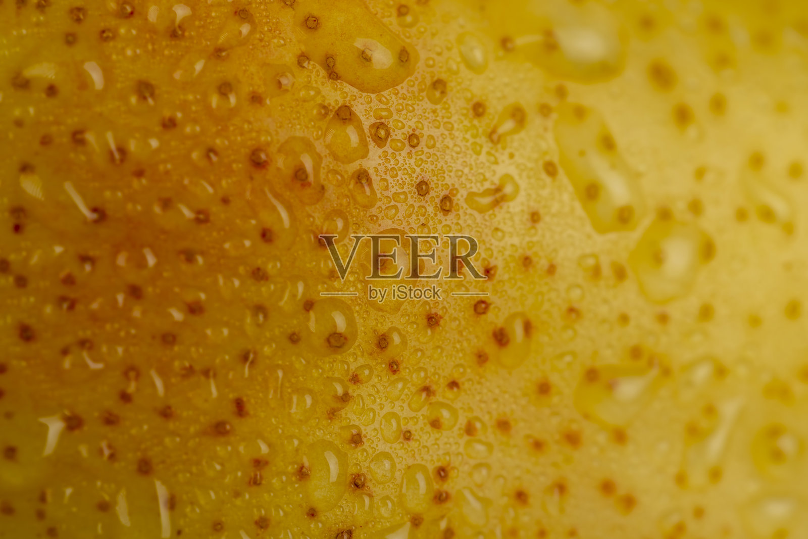 美味的黄色梨子，红色的侧面上覆盖着水珠照片摄影图片