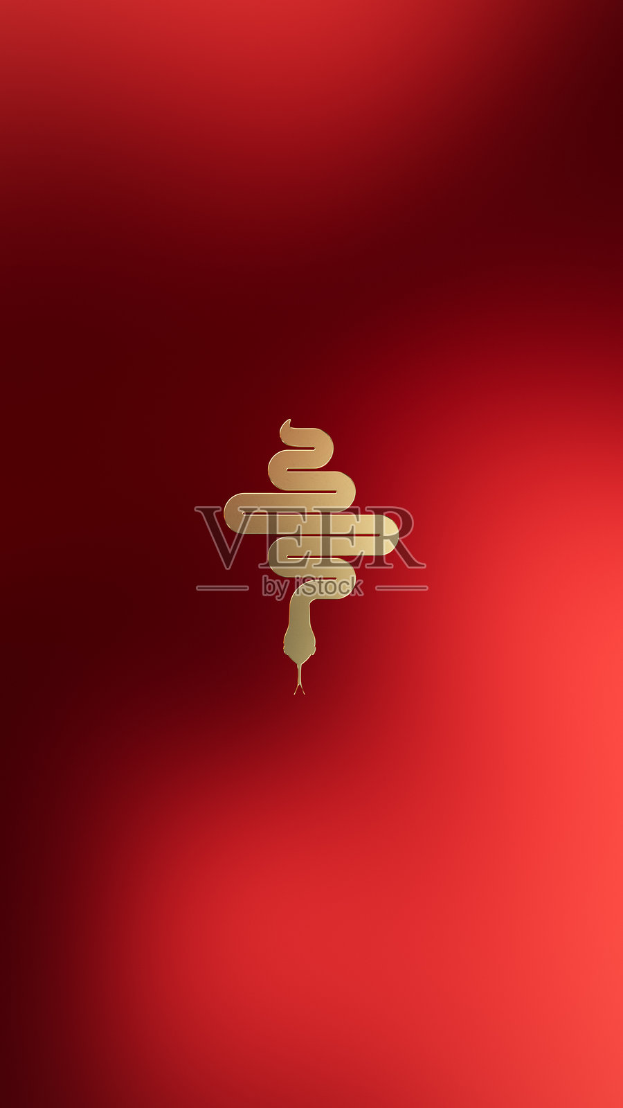中国生肖：蛇年，金色蛇的3D渲染与红色背景照片摄影图片