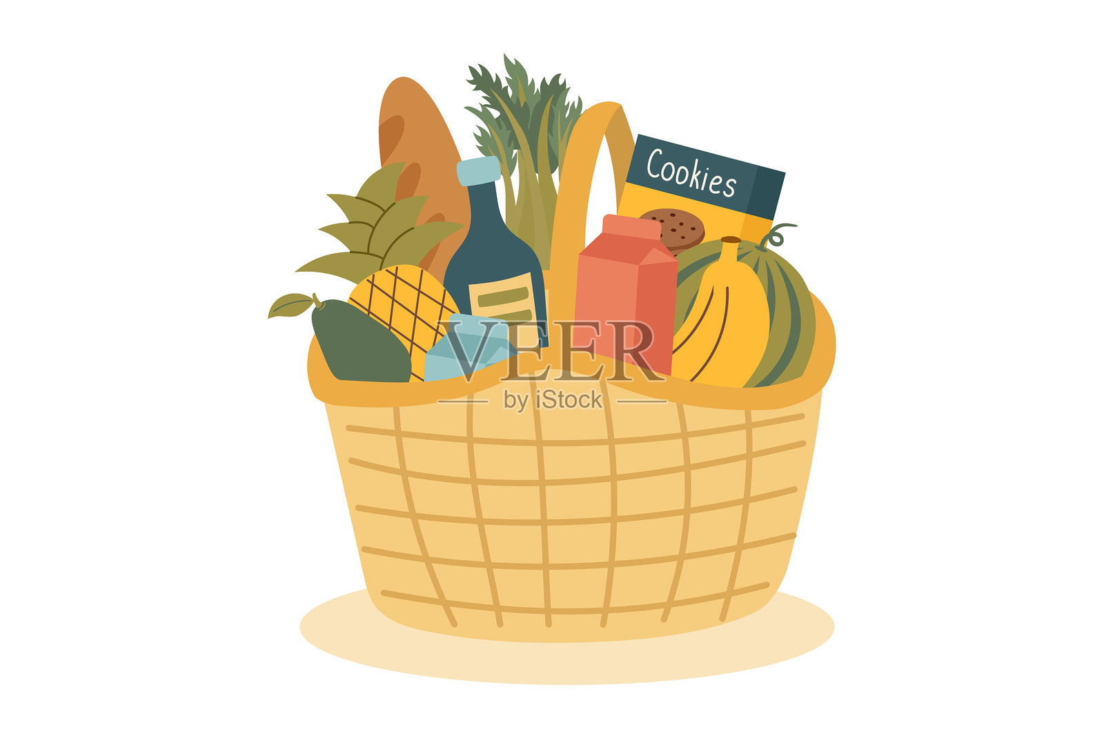装满食物的篮子插画图片素材