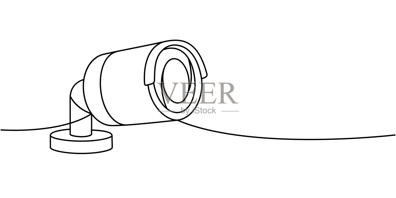 安全摄像头一笔连续画。安全监控系统。矢量插图插画图片素材
