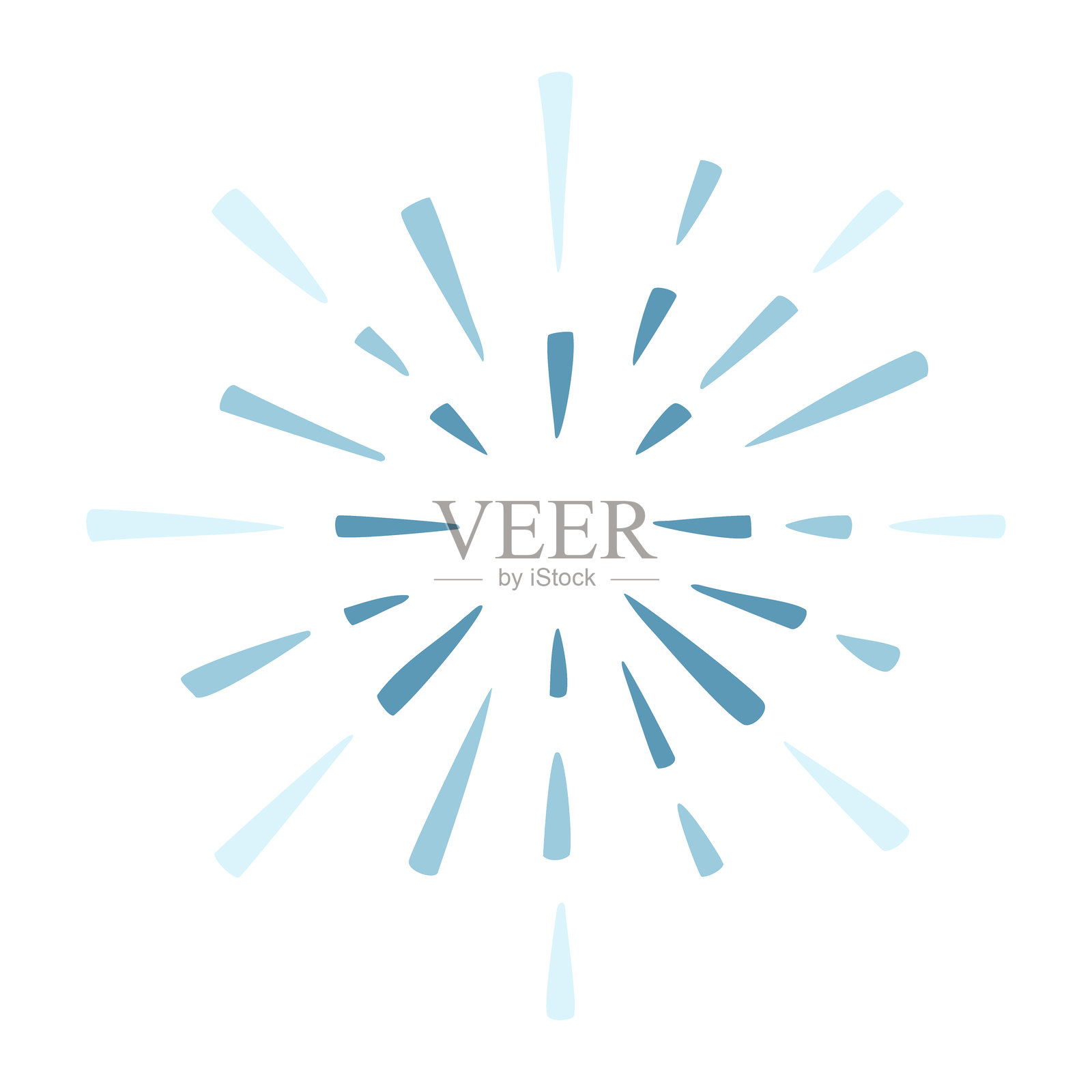 手绘光线、烟花、阳光爆发的矢量插图。复古风格元素，圆形框架，白色背景上独立展示。插画图片素材