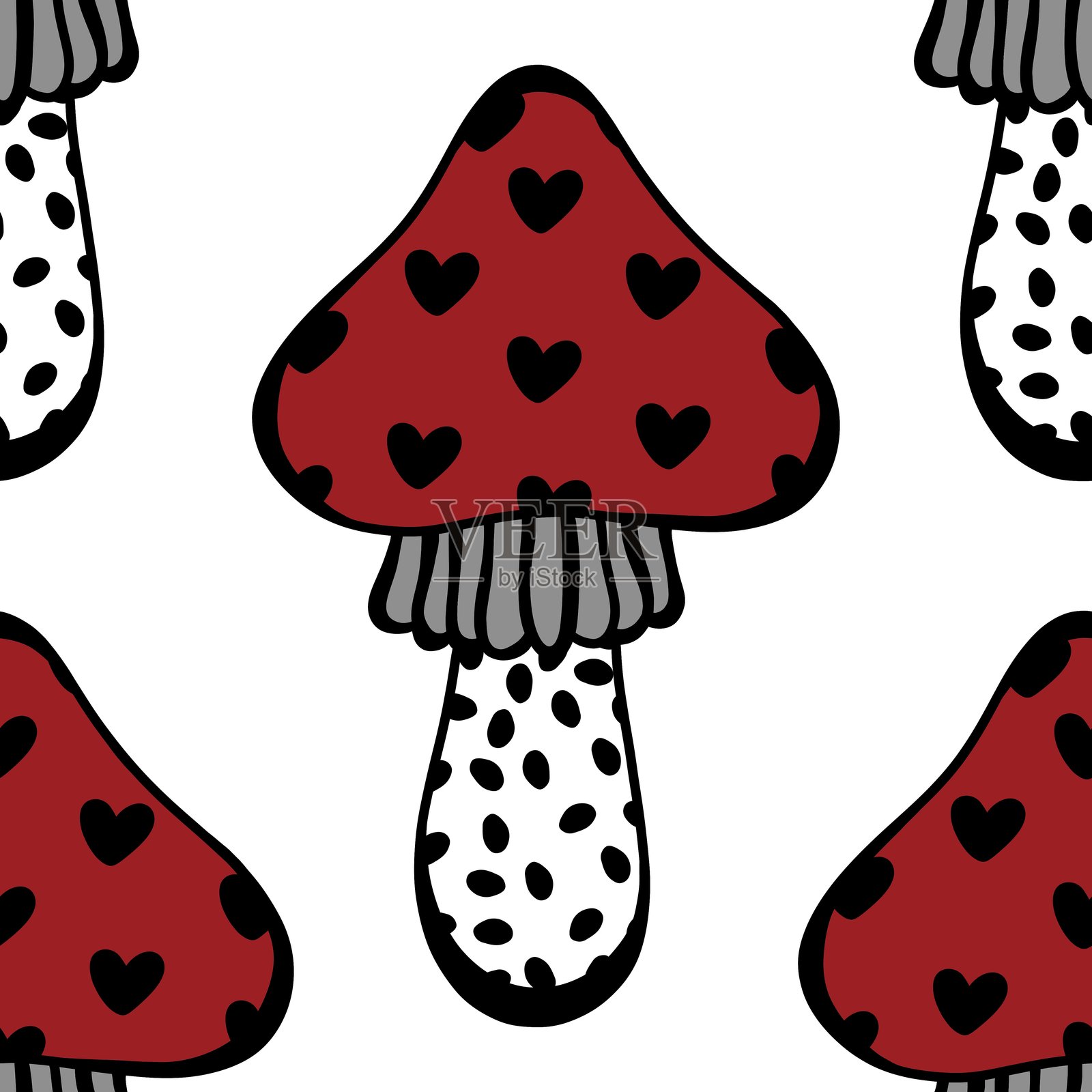 情人节卡通心形无缝图案，适用于包装纸和面料插画图片素材