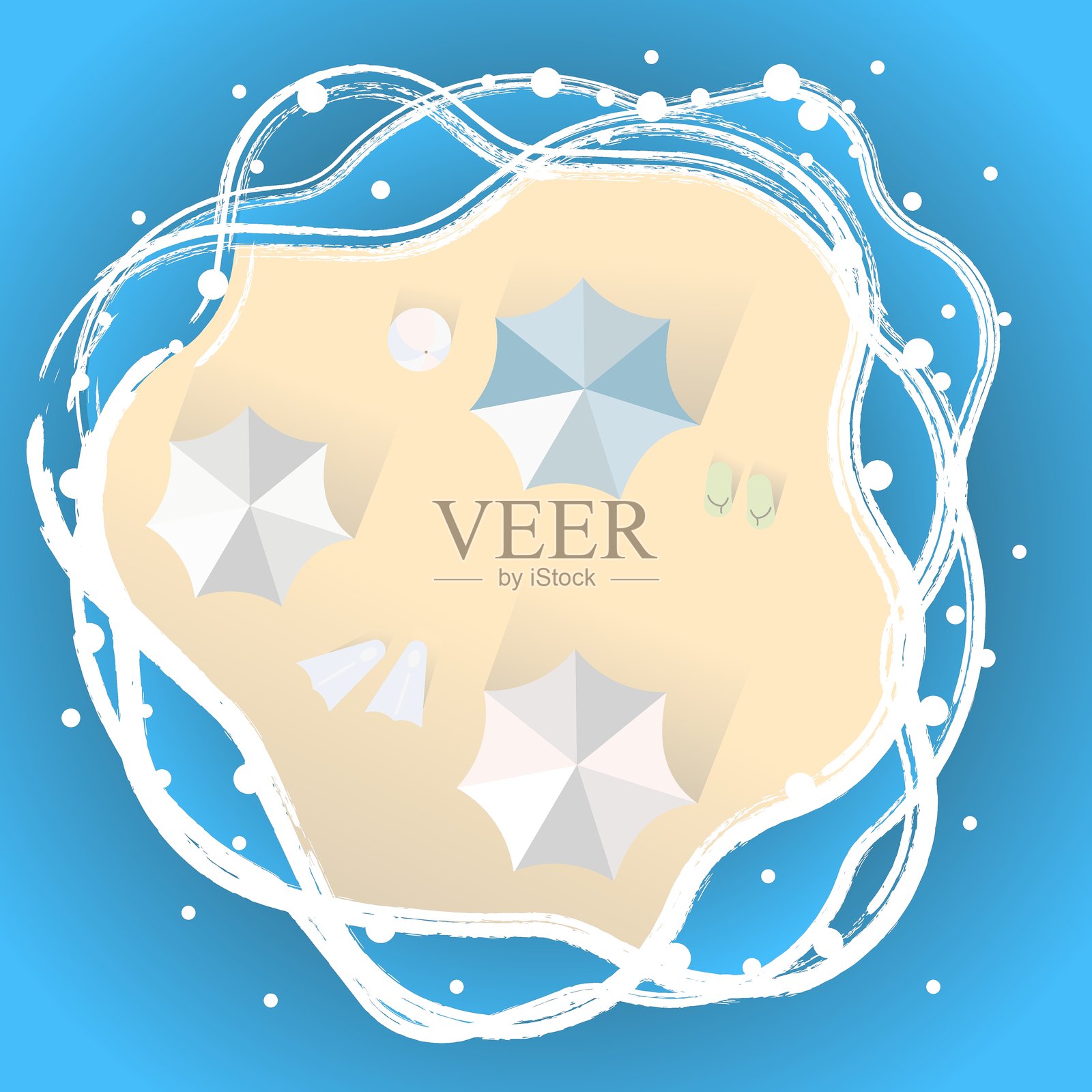 从高处俯瞰的海滩景色。沙滩背景上的夏季横幅设计。简单的夏季海滩景观。插画图片素材