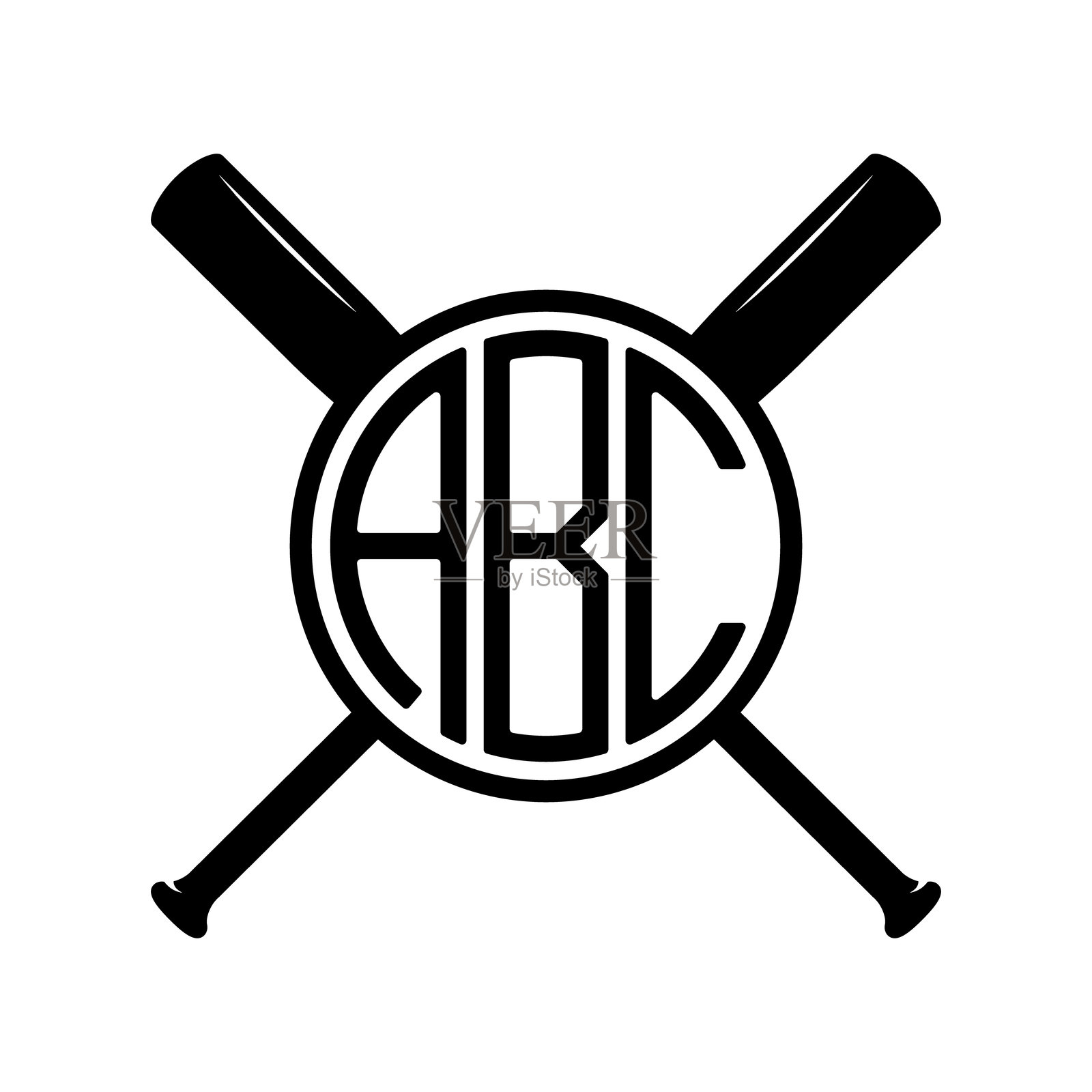 交叉的棒球棒圆形字母组合框插画图片素材