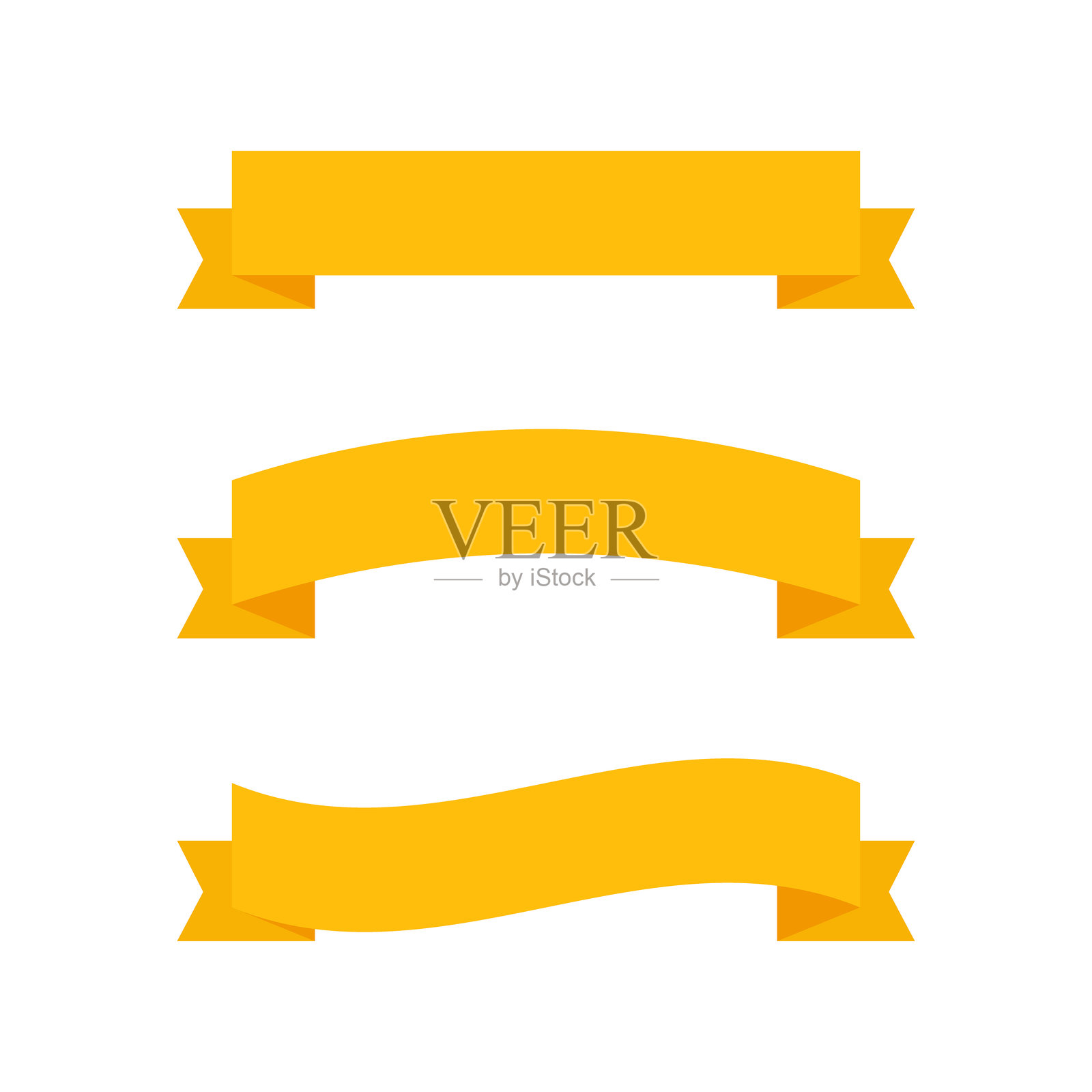 矢量丝带横幅。黄色丝带横幅。金色丝带横幅，采用扁平设计。现代设计。矢量插图。插画图片素材