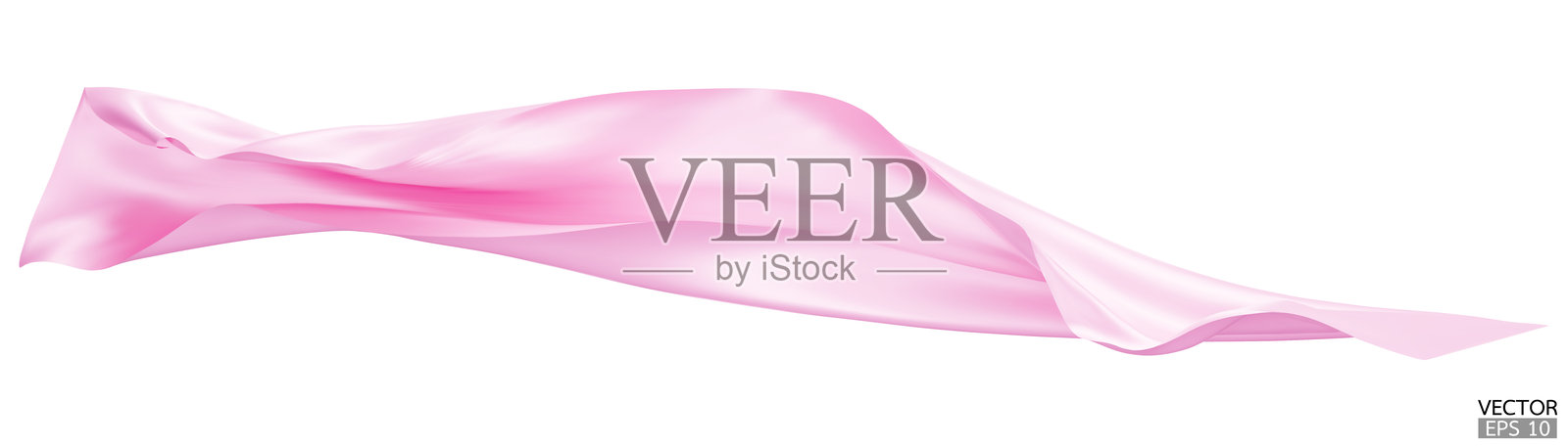 飞舞的浅粉色丝绸织物旗帜背景。光滑优雅的粉色缎面，独立于白色背景，适合盛大开幕仪式。插画图片素材