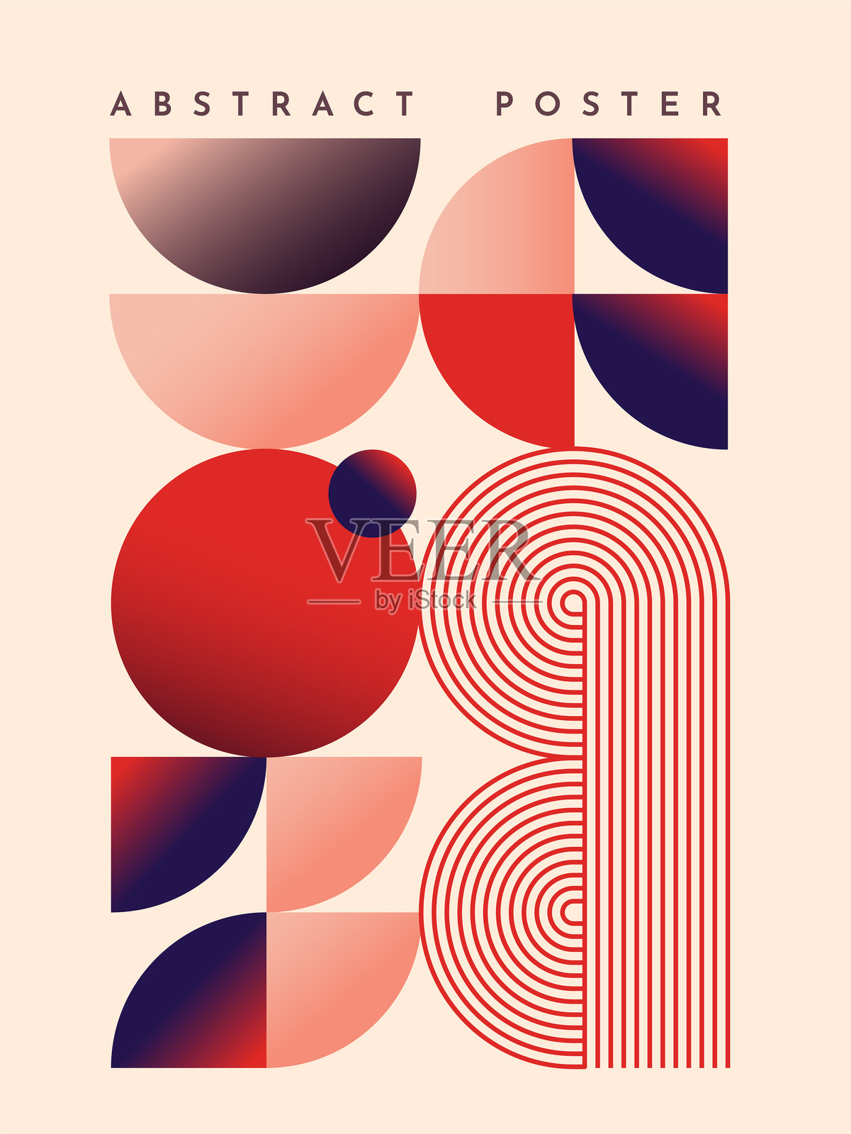 现代包豪斯海报。抽象极简主义横幅，带有渐变几何形状和细线条。复古设计元素，用于封面。平面轮廓矢量插图。插画图片素材