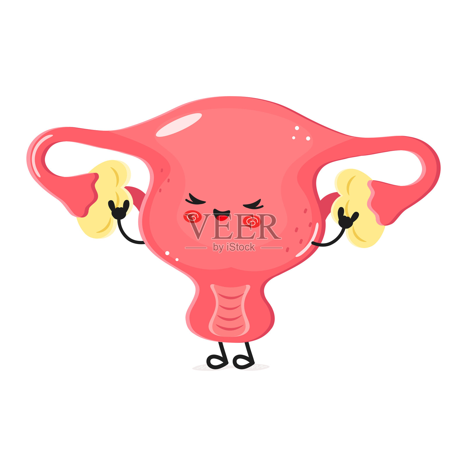 色彩缤纷的卡通插图，描绘了一颗快乐的子宫，面带愉悦的表情。插画图片素材