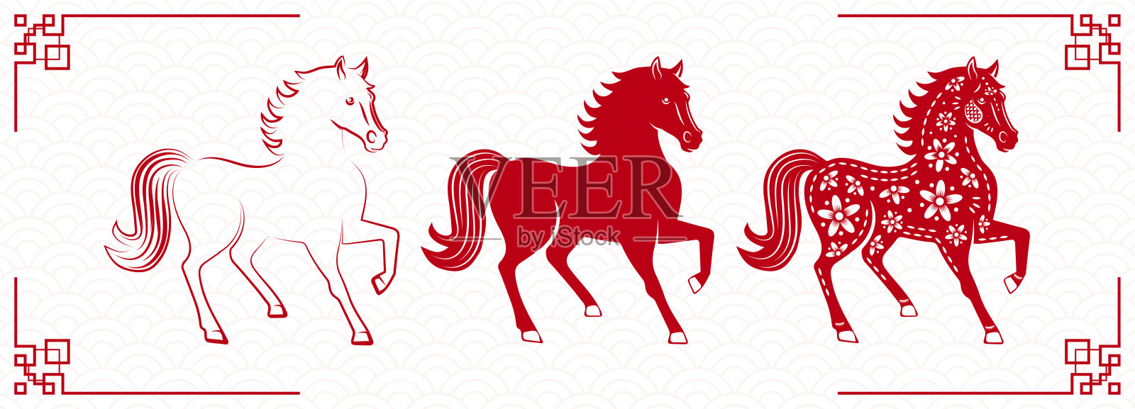 2026年快乐的中国新年，马生肖在彩色背景上插画图片素材