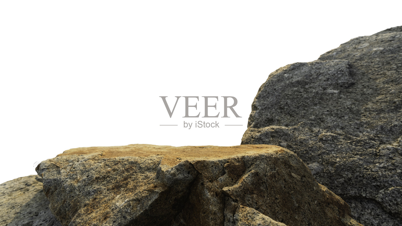 孤立的岩石，石质讲台，白色背景上的悬崖山脉，适合材料设计展览平台和空间拼贴，展示您的产品，剪切路径照片摄影图片