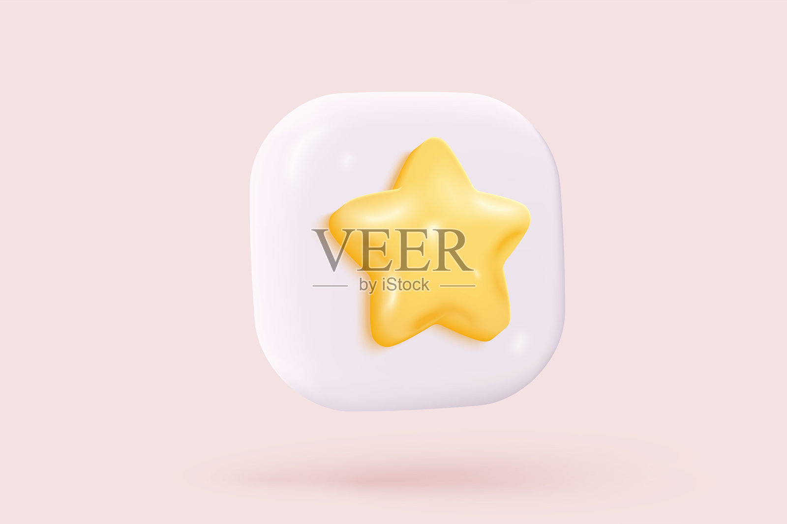 粉色背景上的3D黄色星星光泽色彩图标，适用于游戏。客户对UI网站概念中员工的评价反馈。带阴影渲染的3D星星质量图标矢量插图。插画图片素材